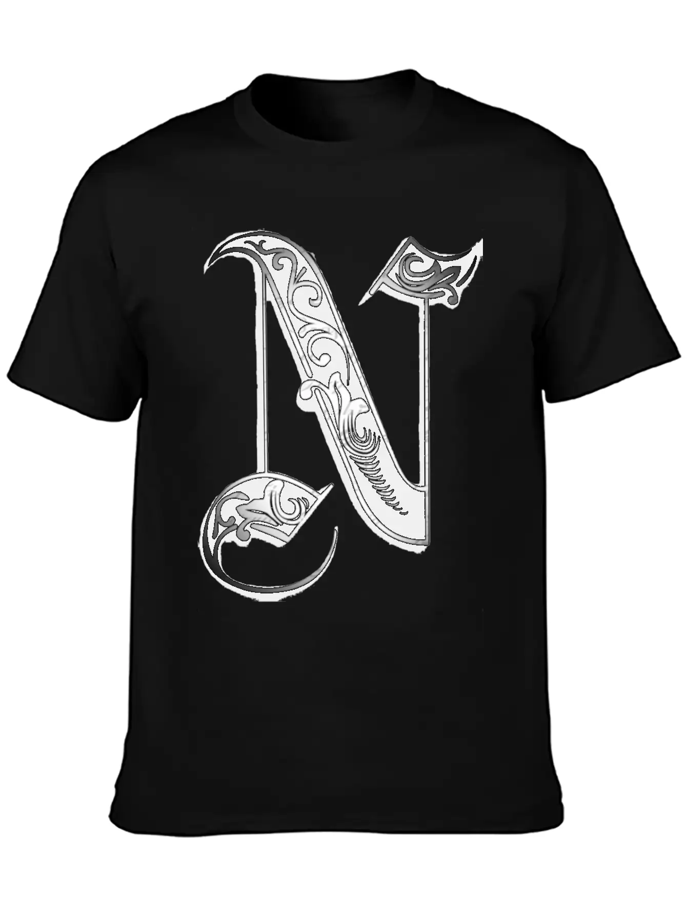 Lettering Old English Letter N Breathable Soft Cotton T-Shirt – Timeless Casual Look
