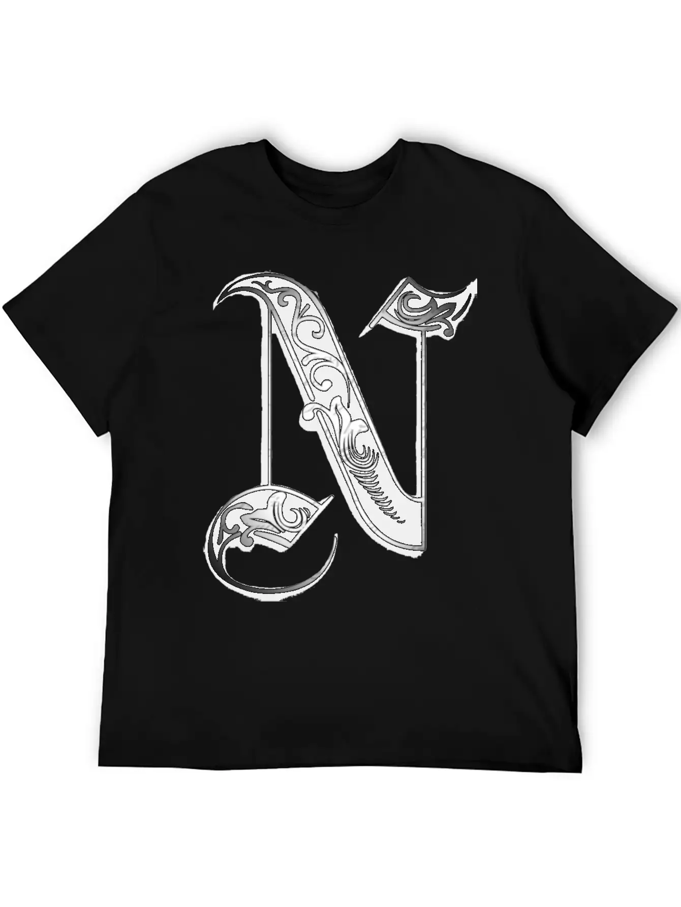 Lettering Old English Letter N Breathable Soft Cotton T-Shirt – Timeless Casual Look