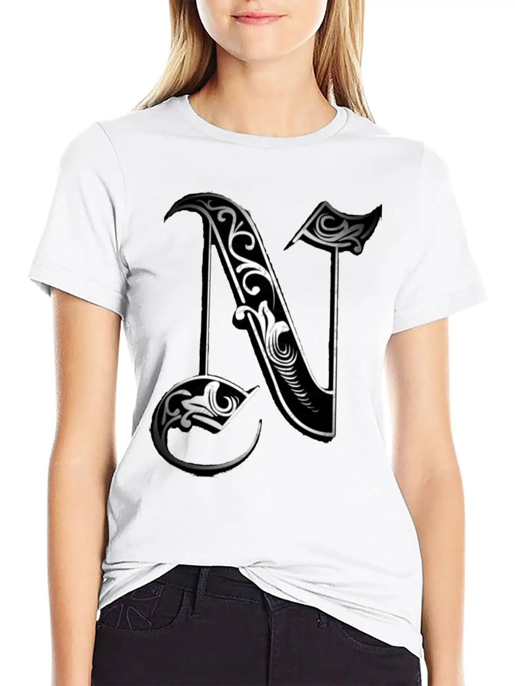 Lettering Old English Letter N Breathable Soft Cotton T-Shirt – Timeless Casual Look