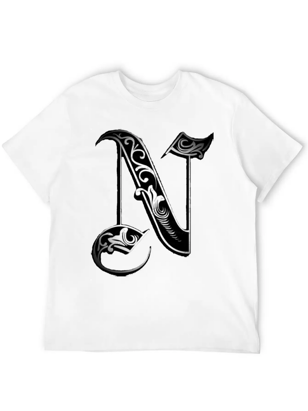 Lettering Old English Letter N Breathable Soft Cotton T-Shirt – Timeless Casual Look
