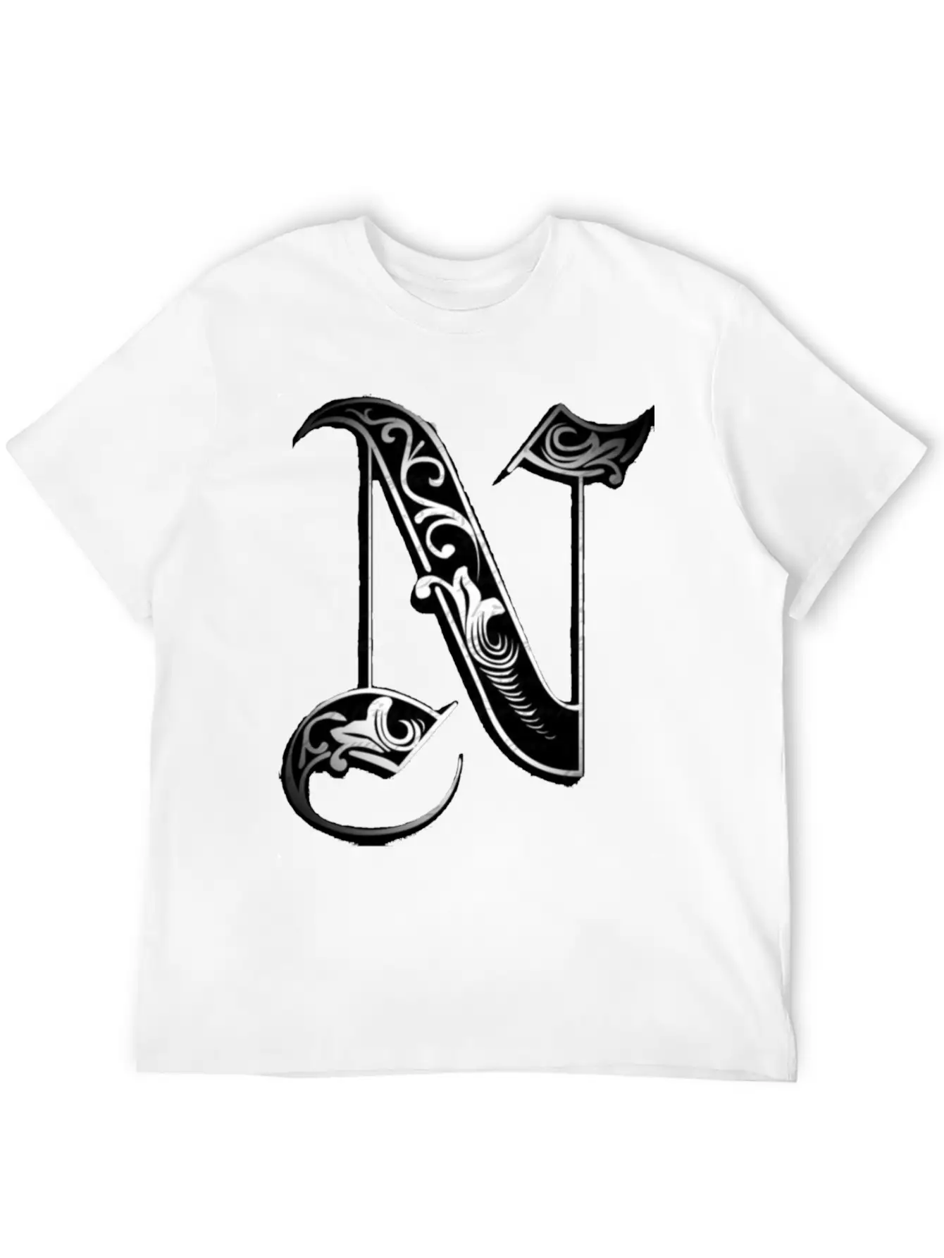 Lettering Old English Letter N Breathable Soft Cotton T-Shirt – Timeless Casual Look