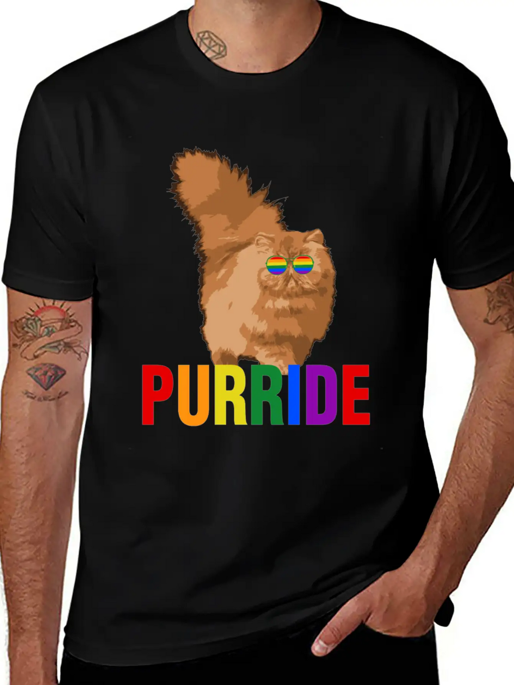 Lgbtq Pride Purride Rainbow Cat Gay Pride Support Essential Cotton Tee For Daily Outfits – Unisex Style