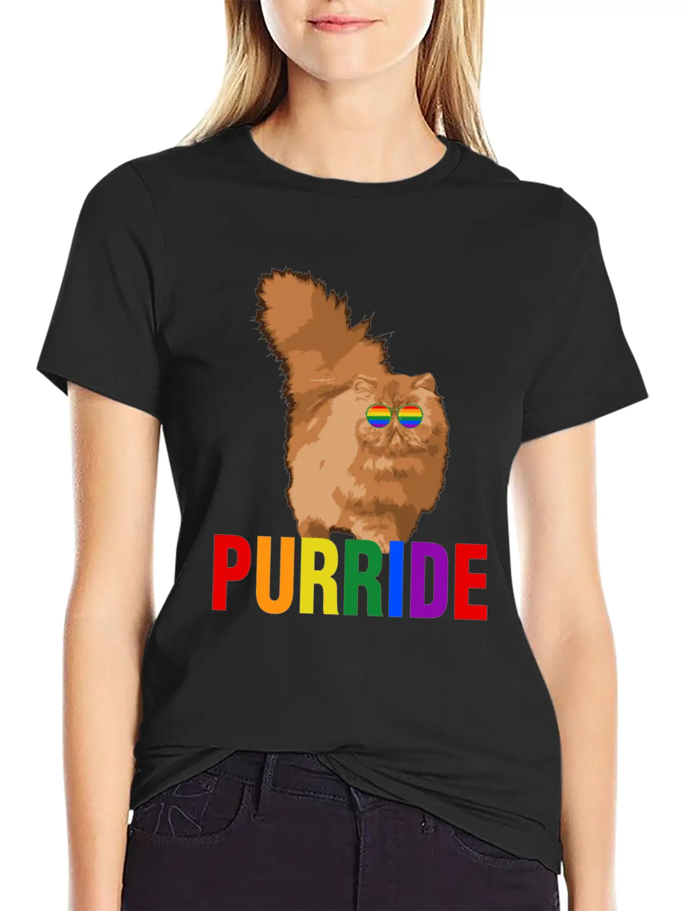 Lgbtq Pride Purride Rainbow Cat Gay Pride Support Essential Cotton Tee For Daily Outfits – Unisex Style