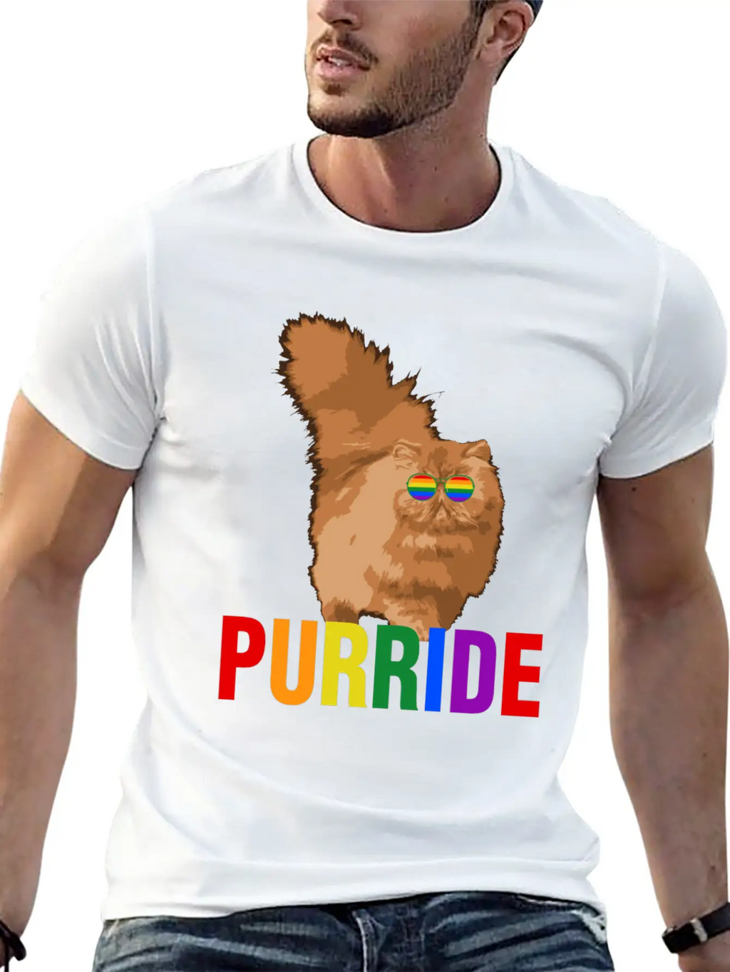 Lgbtq Pride Purride Rainbow Cat Gay Pride Support Essential Cotton Tee For Daily Outfits – Unisex Style