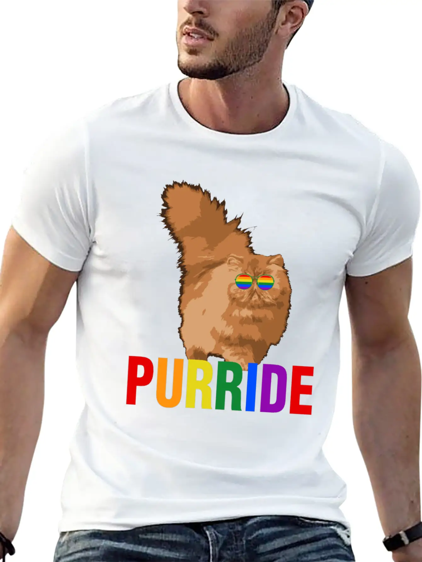 Lgbtq Pride Purride Rainbow Cat Gay Pride Support Essential Cotton Tee For Daily Outfits – Unisex Style