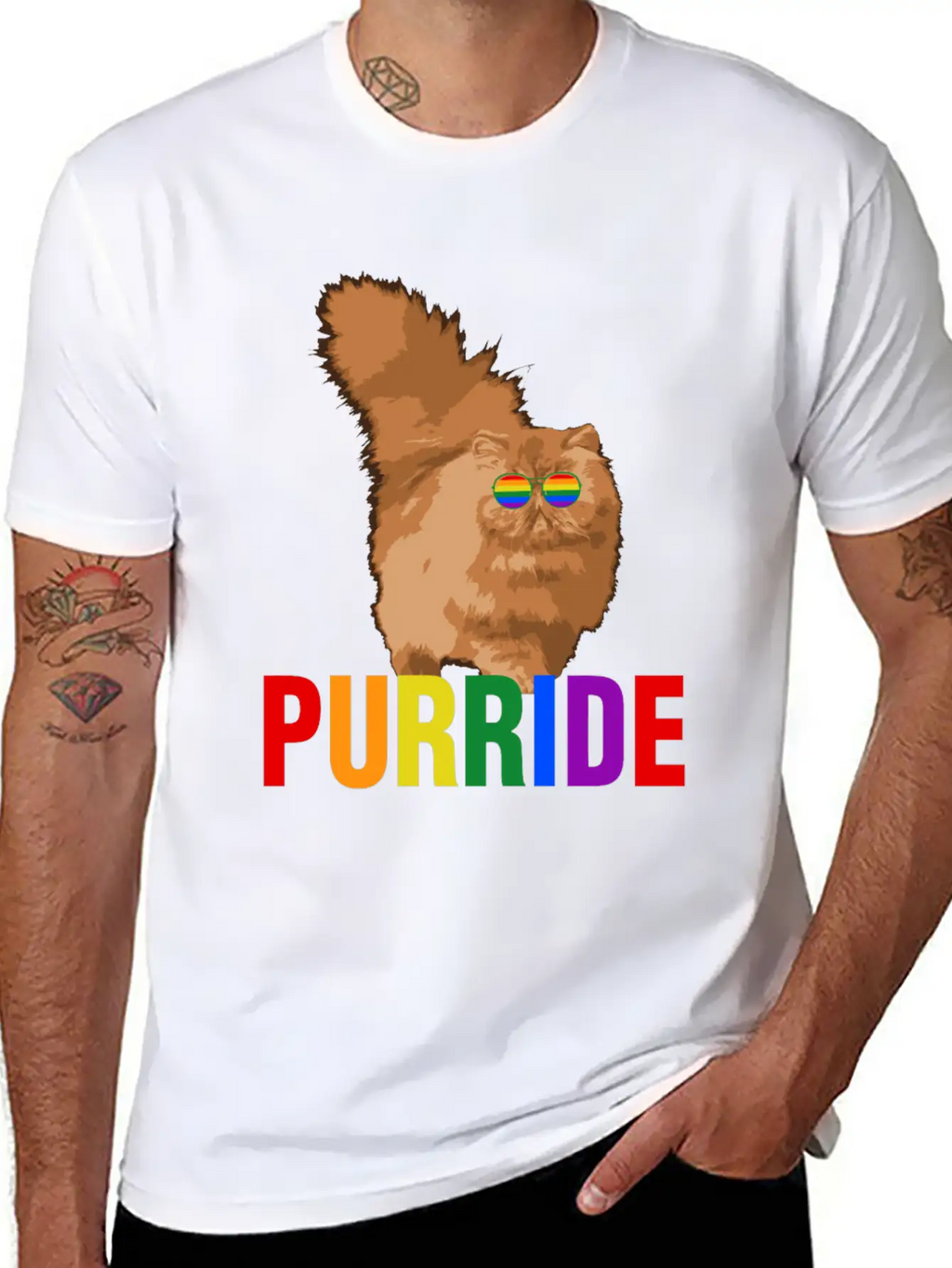 Lgbtq Pride Purride Rainbow Cat Gay Pride Support Essential Cotton Tee For Daily Outfits – Unisex Style