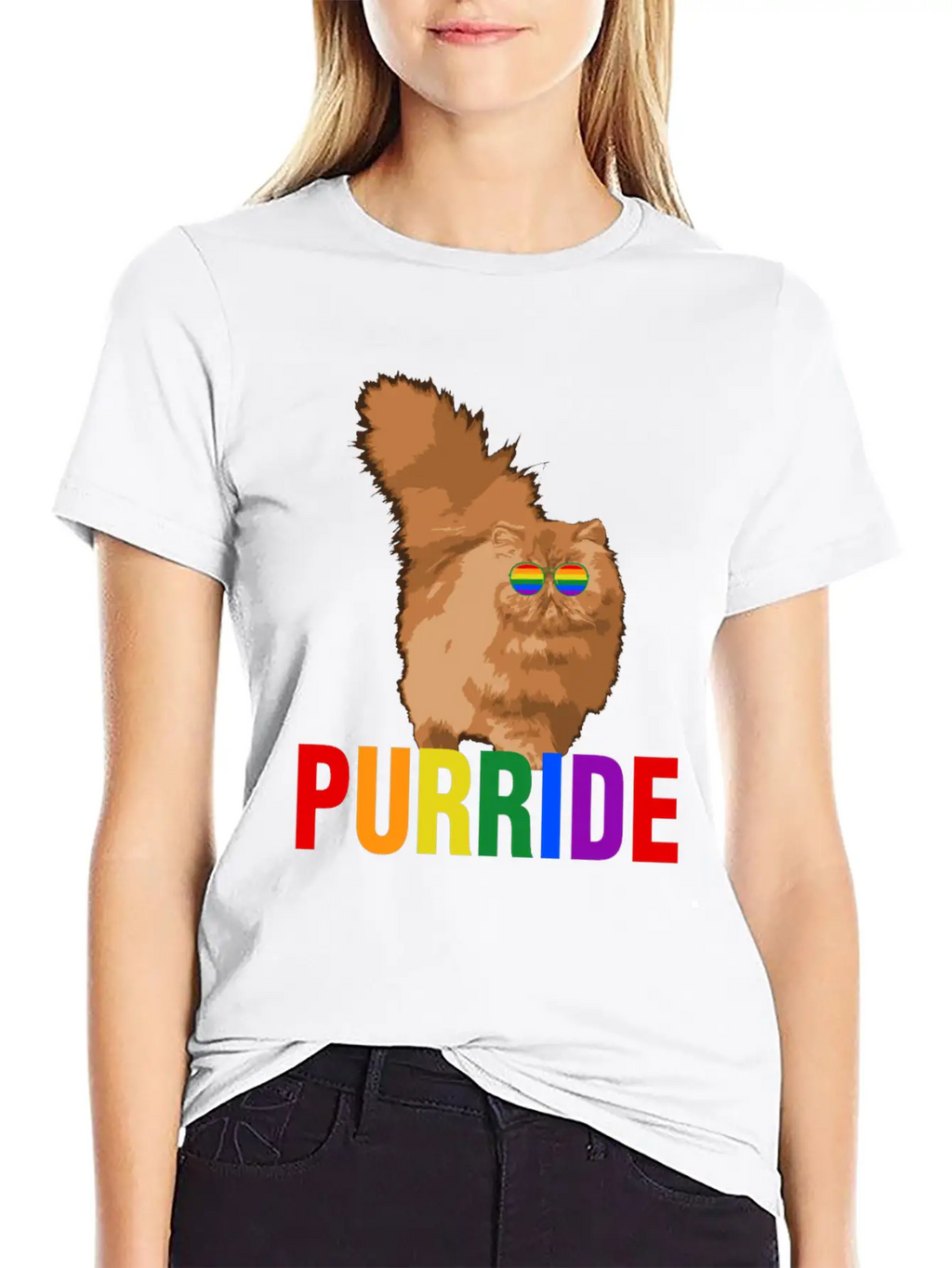 Lgbtq Pride Purride Rainbow Cat Gay Pride Support Essential Cotton Tee For Daily Outfits – Unisex Style