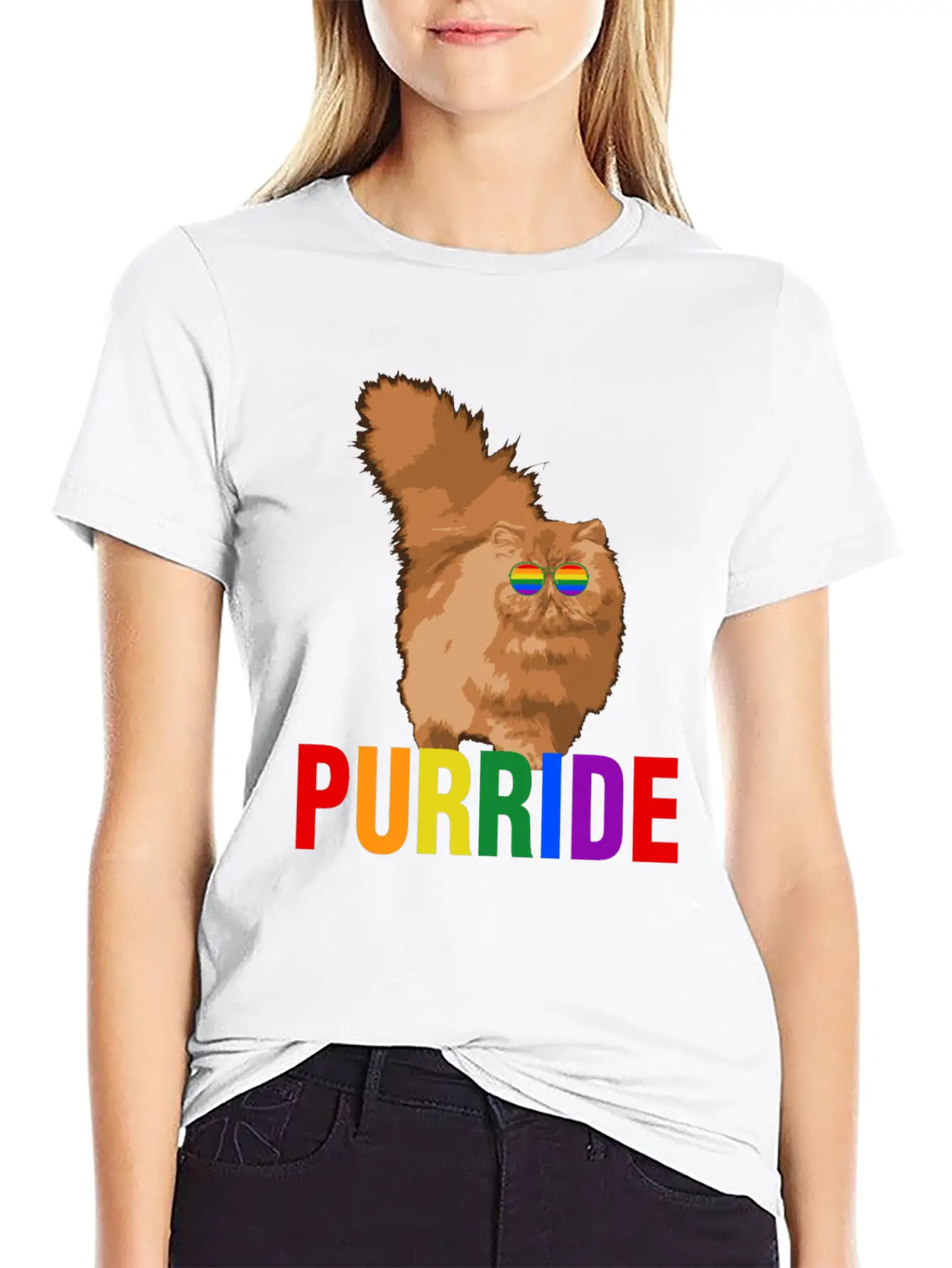 Lgbtq Pride Purride Rainbow Cat Gay Pride Support Essential Cotton Tee For Daily Outfits – Unisex Style