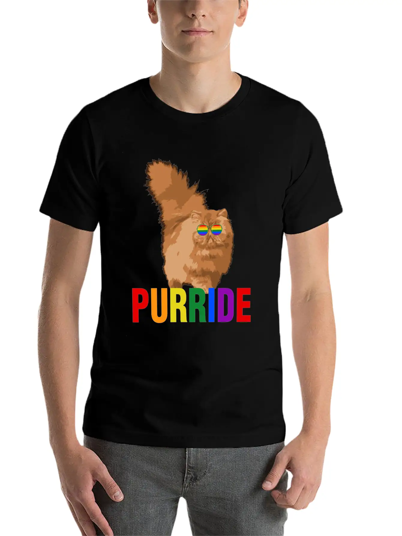Lgbtq Pride Purride Rainbow Cat Gay Pride Support Essential Cotton Tee For Daily Outfits – Unisex Style