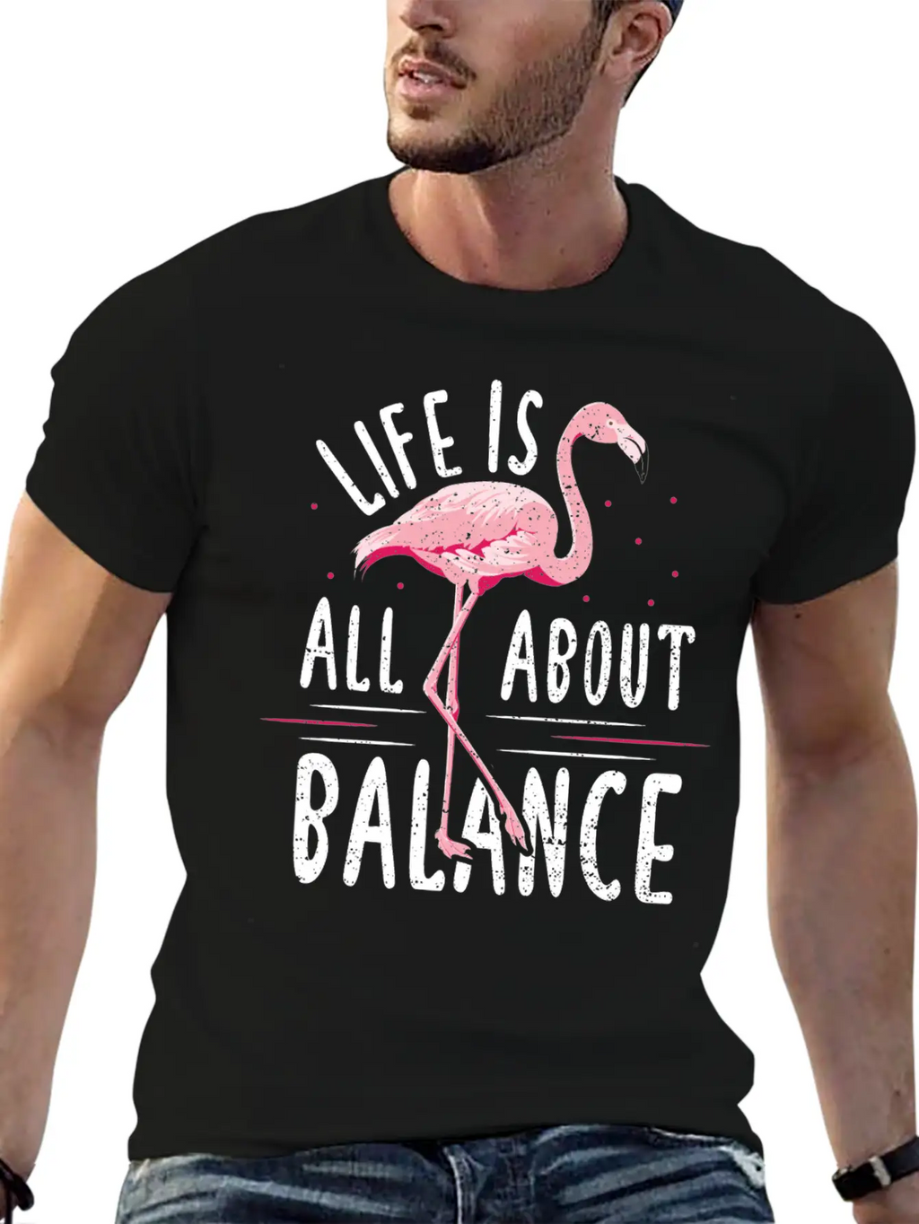 Life Is All About Balance - Flamingo Timeless Short Sleeve Tee – Comfy And Minimalist Design