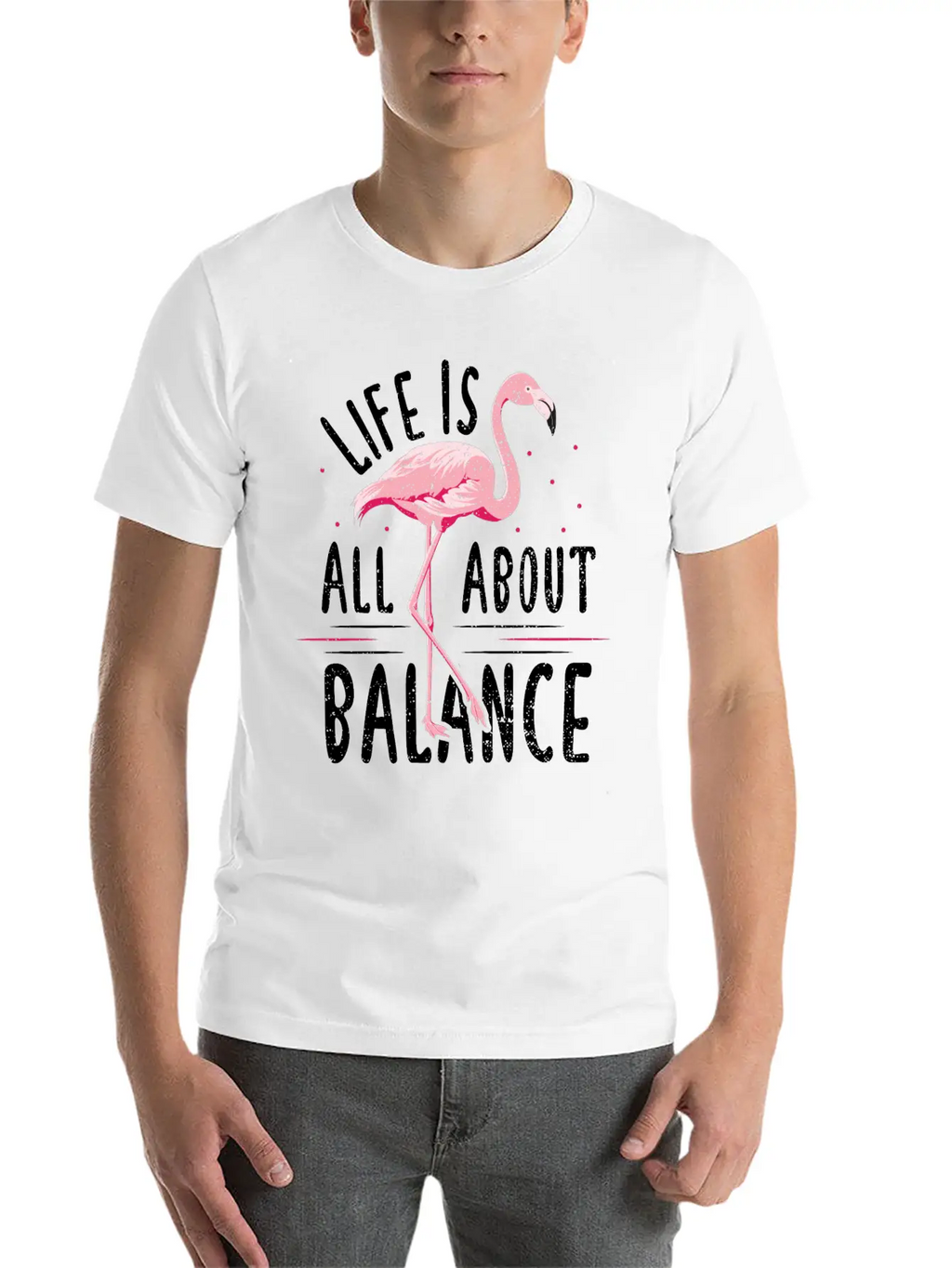 Life Is All About Balance - Flamingo Timeless Short Sleeve Tee – Comfy And Minimalist Design