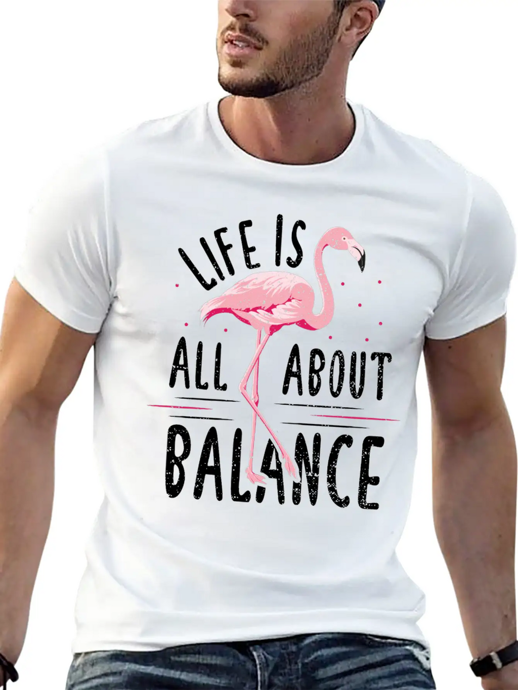 Life Is All About Balance - Flamingo Timeless Short Sleeve Tee – Comfy And Minimalist Design
