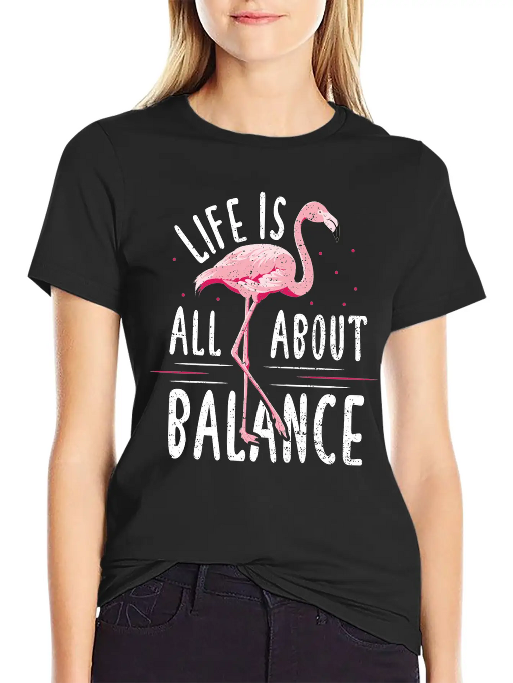 Life Is All About Balance - Flamingo Timeless Short Sleeve Tee – Comfy And Minimalist Design