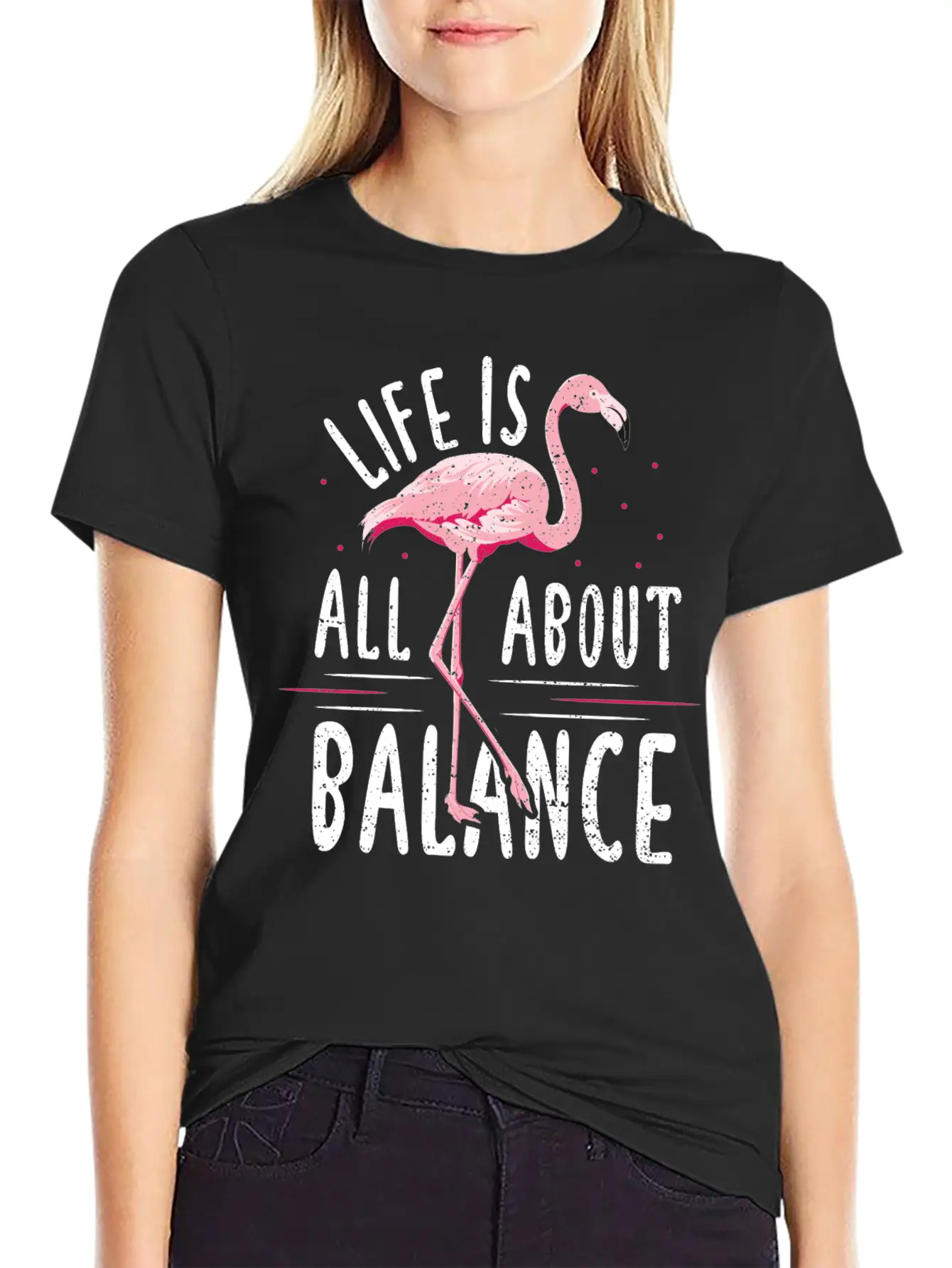 Life Is All About Balance - Flamingo Timeless Short Sleeve Tee – Comfy And Minimalist Design