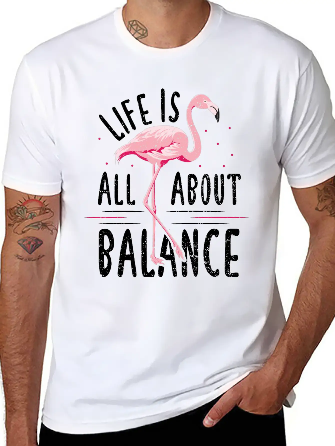 Life Is All About Balance - Flamingo Timeless Short Sleeve Tee – Comfy And Minimalist Design