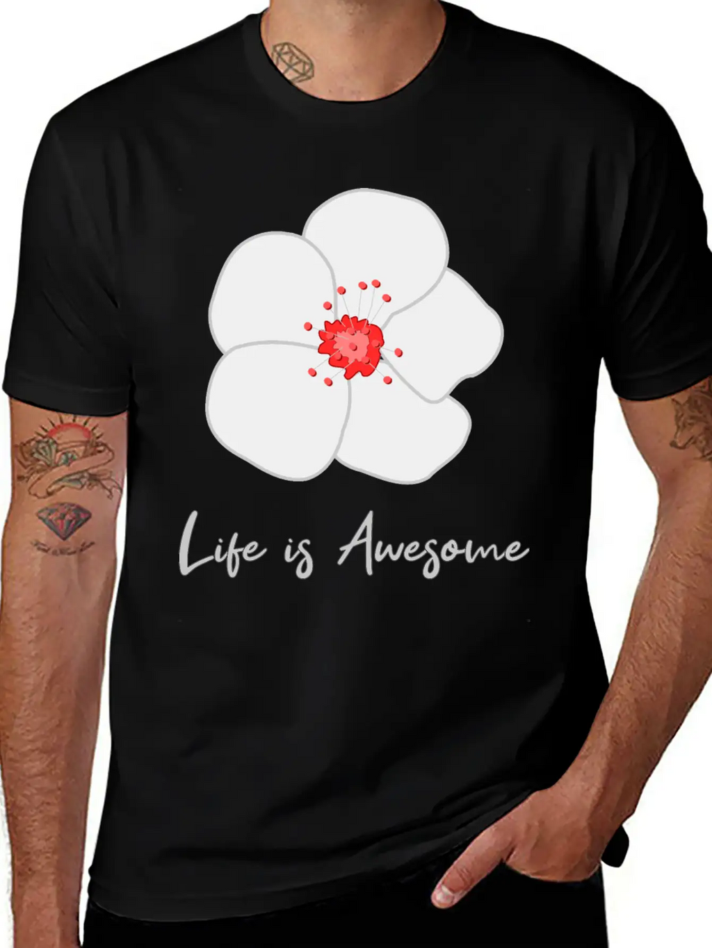 Life Is Awesome Cherry Blossom Essential Cotton Tee For Daily Outfits – Unisex Style