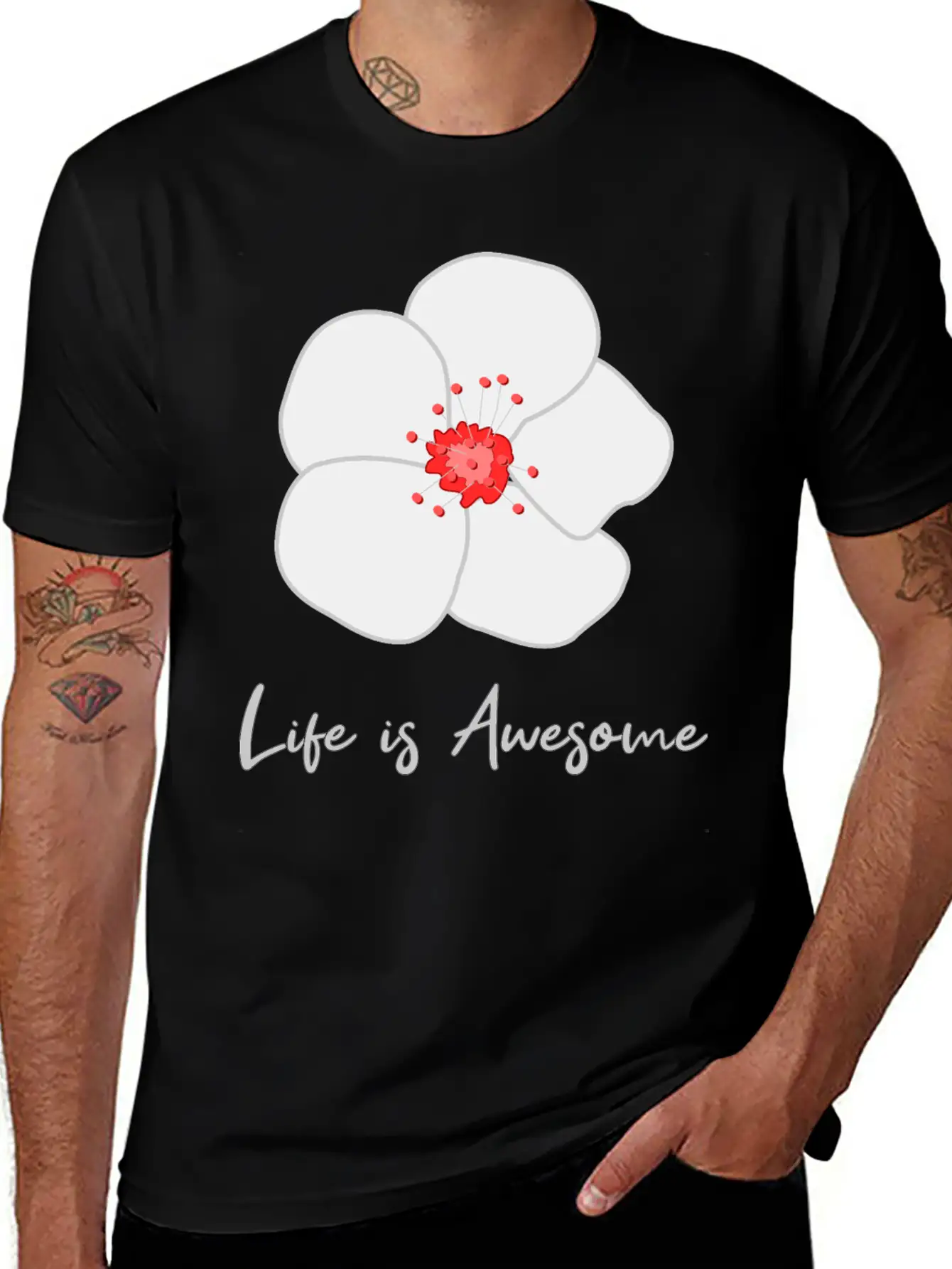 Life Is Awesome Cherry Blossom Essential Cotton Tee For Daily Outfits – Unisex Style
