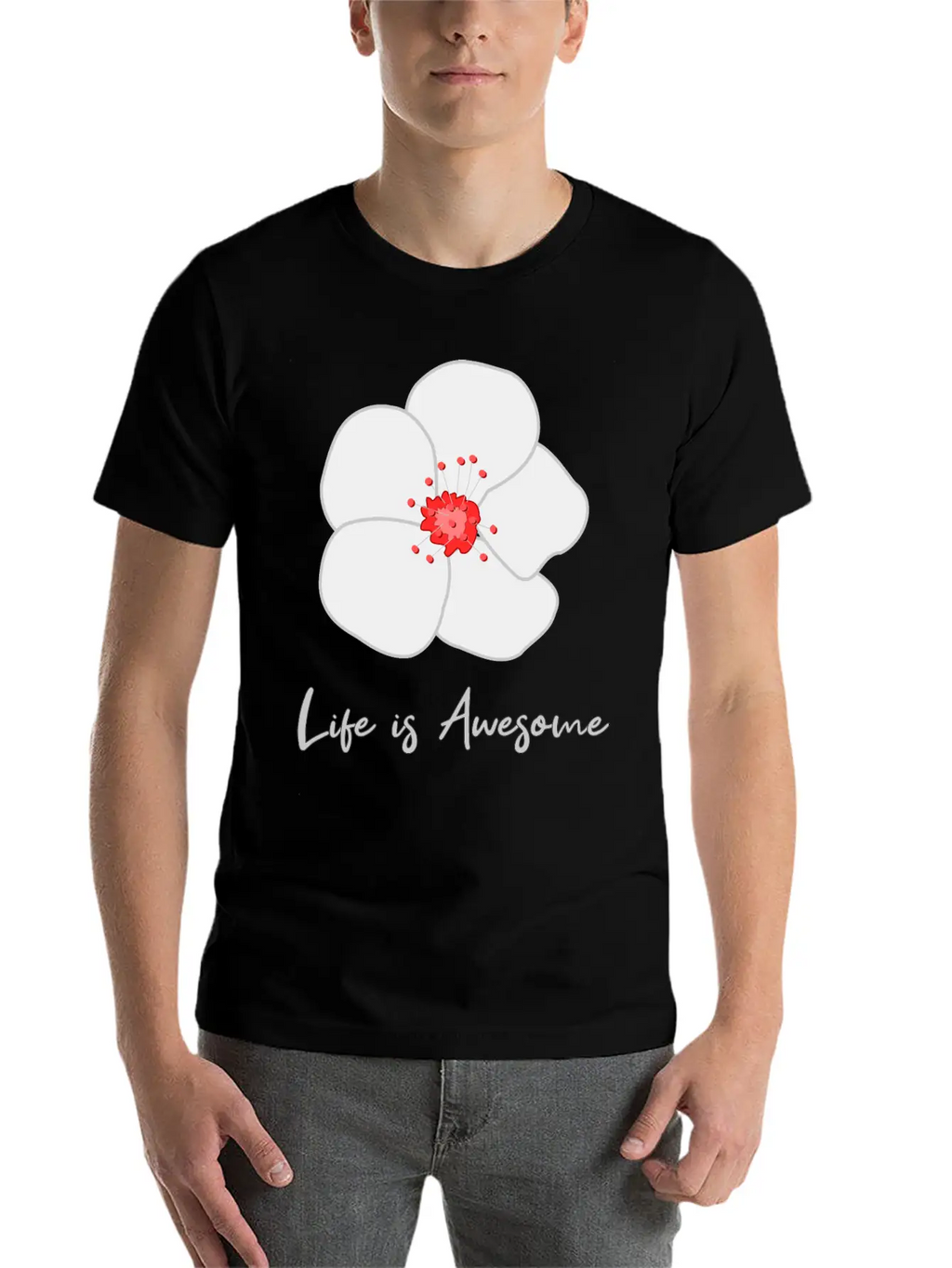 Life Is Awesome Cherry Blossom Essential Cotton Tee For Daily Outfits – Unisex Style