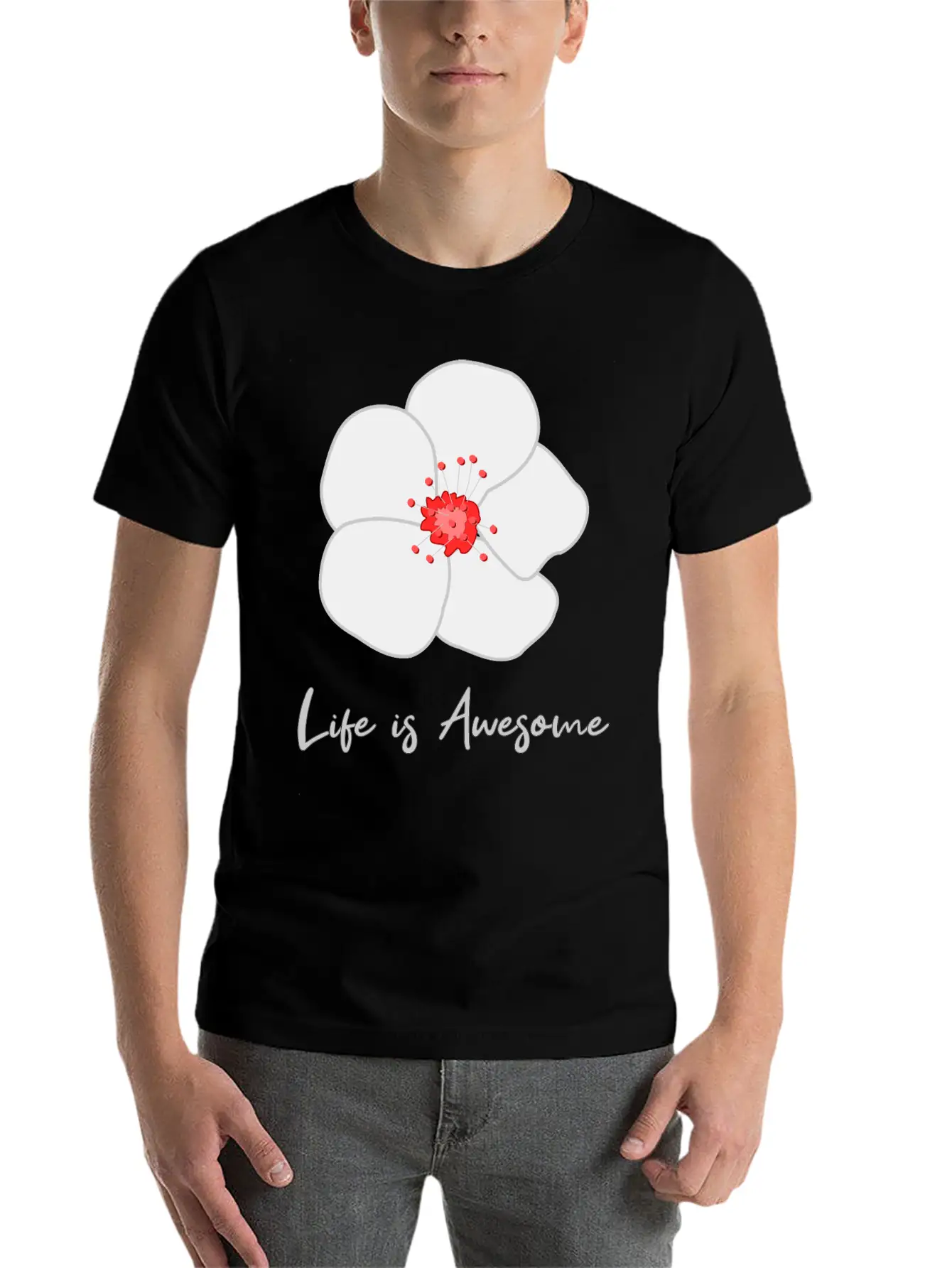 Life Is Awesome Cherry Blossom Essential Cotton Tee For Daily Outfits – Unisex Style