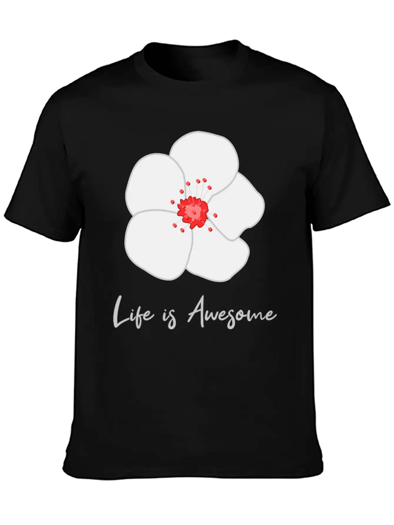 Life Is Awesome Cherry Blossom Essential Cotton Tee For Daily Outfits – Unisex Style