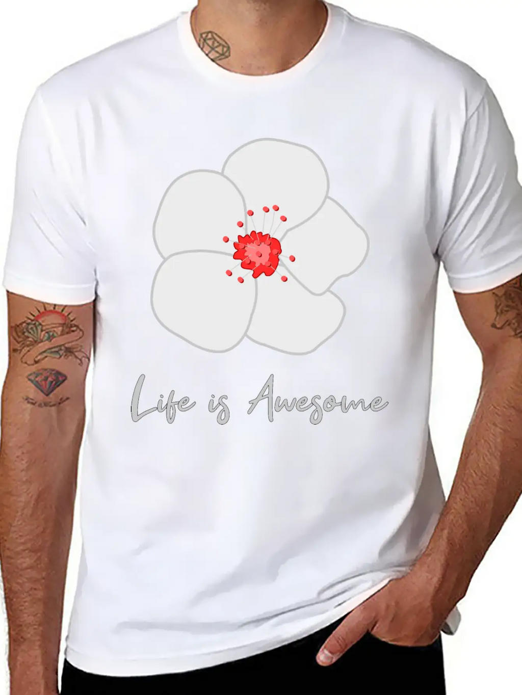 Life Is Awesome Cherry Blossom Essential Cotton Tee For Daily Outfits – Unisex Style