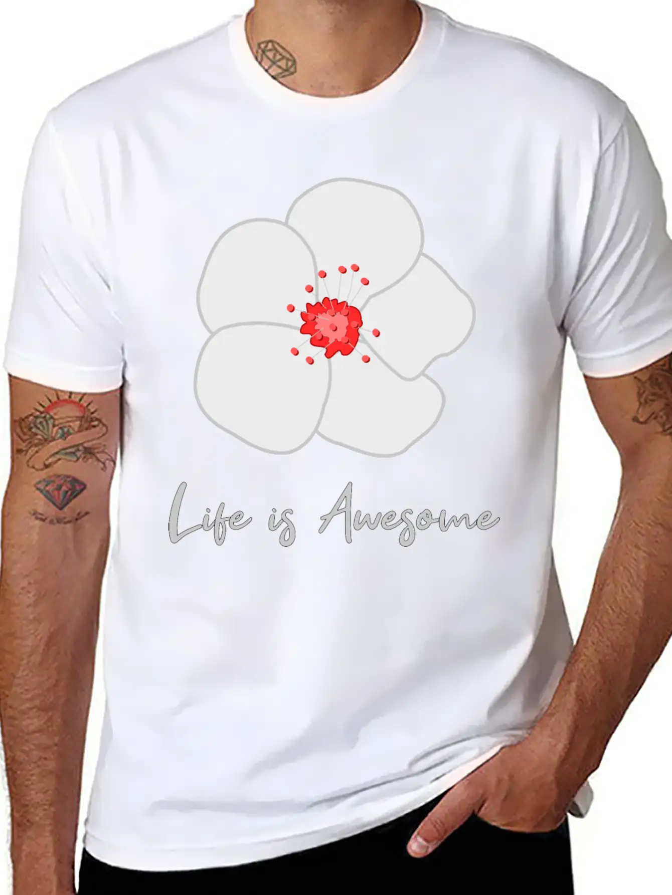 Life Is Awesome Cherry Blossom Essential Cotton Tee For Daily Outfits – Unisex Style
