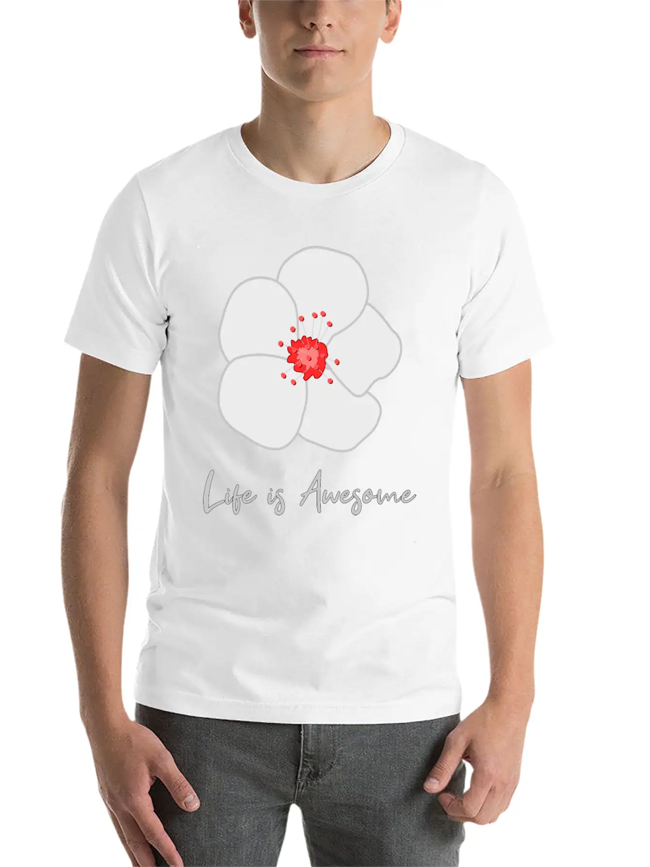 Life Is Awesome Cherry Blossom Essential Cotton Tee For Daily Outfits – Unisex Style