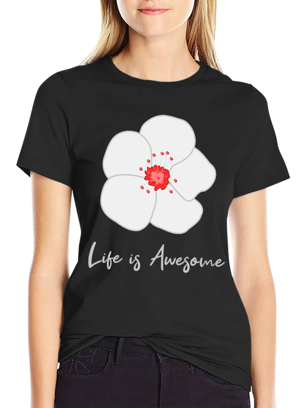 Life Is Awesome Cherry Blossom Essential Cotton Tee For Daily Outfits – Unisex Style