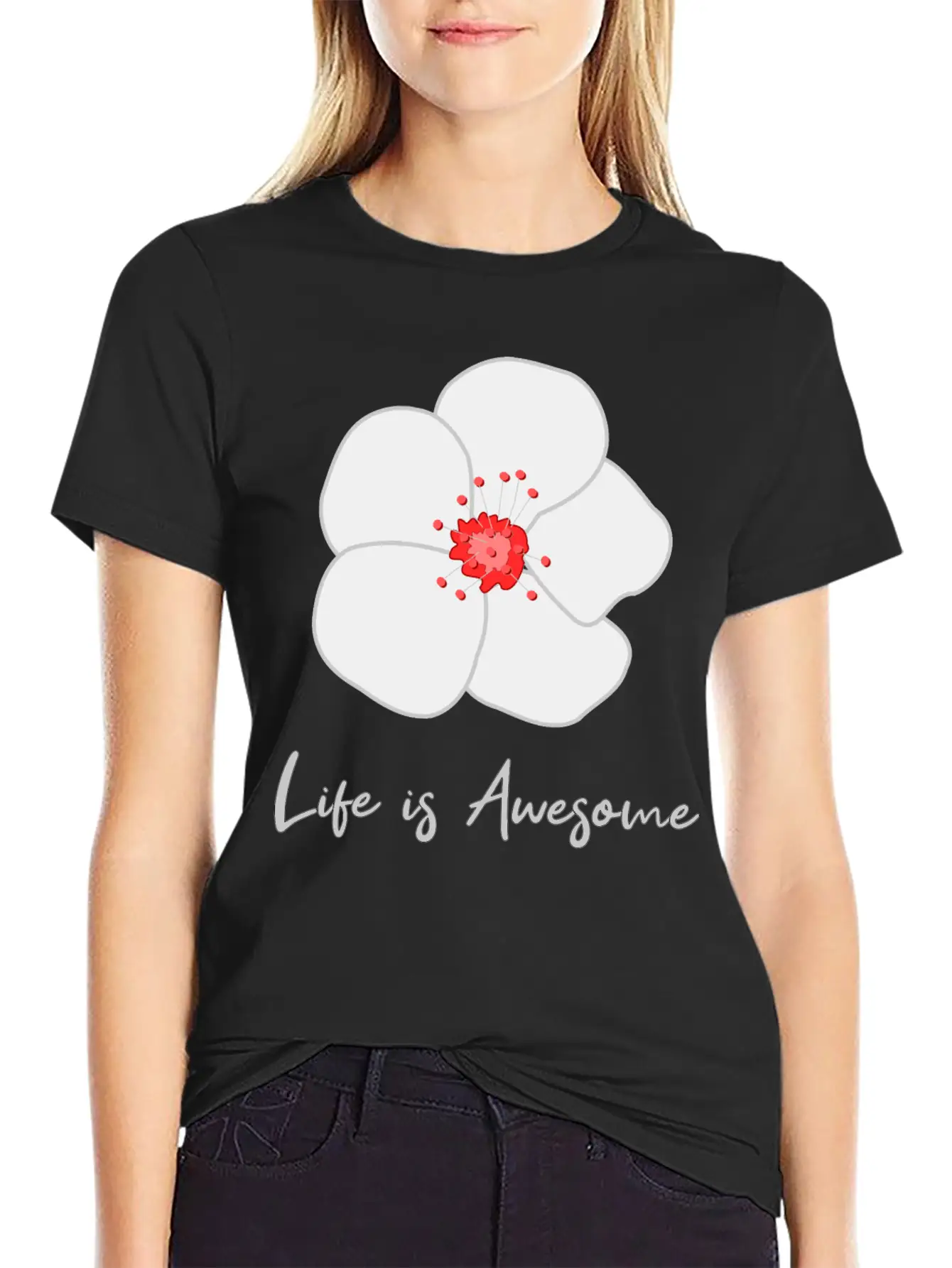 Life Is Awesome Cherry Blossom Essential Cotton Tee For Daily Outfits – Unisex Style