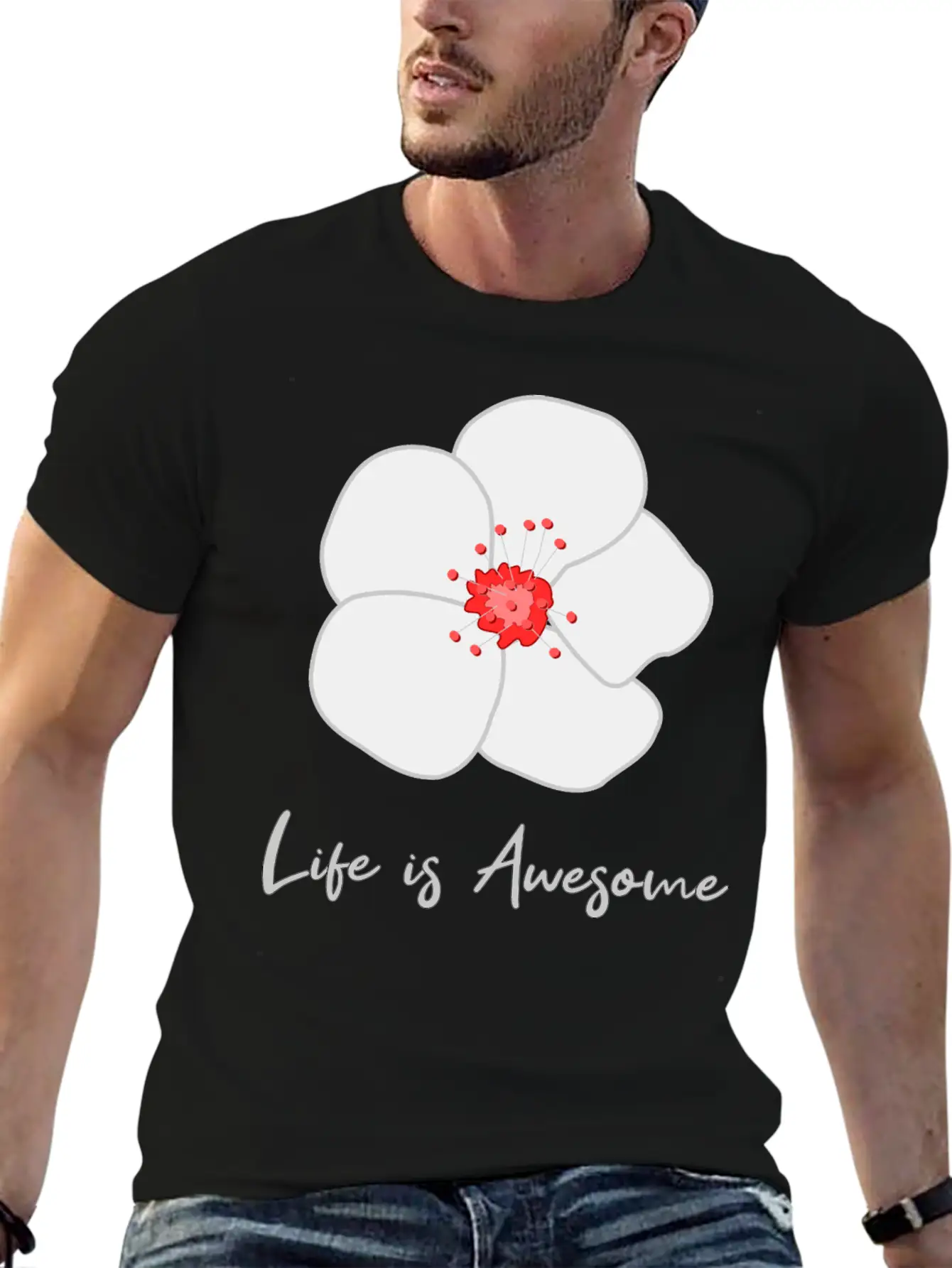 Life Is Awesome Cherry Blossom Essential Cotton Tee For Daily Outfits – Unisex Style