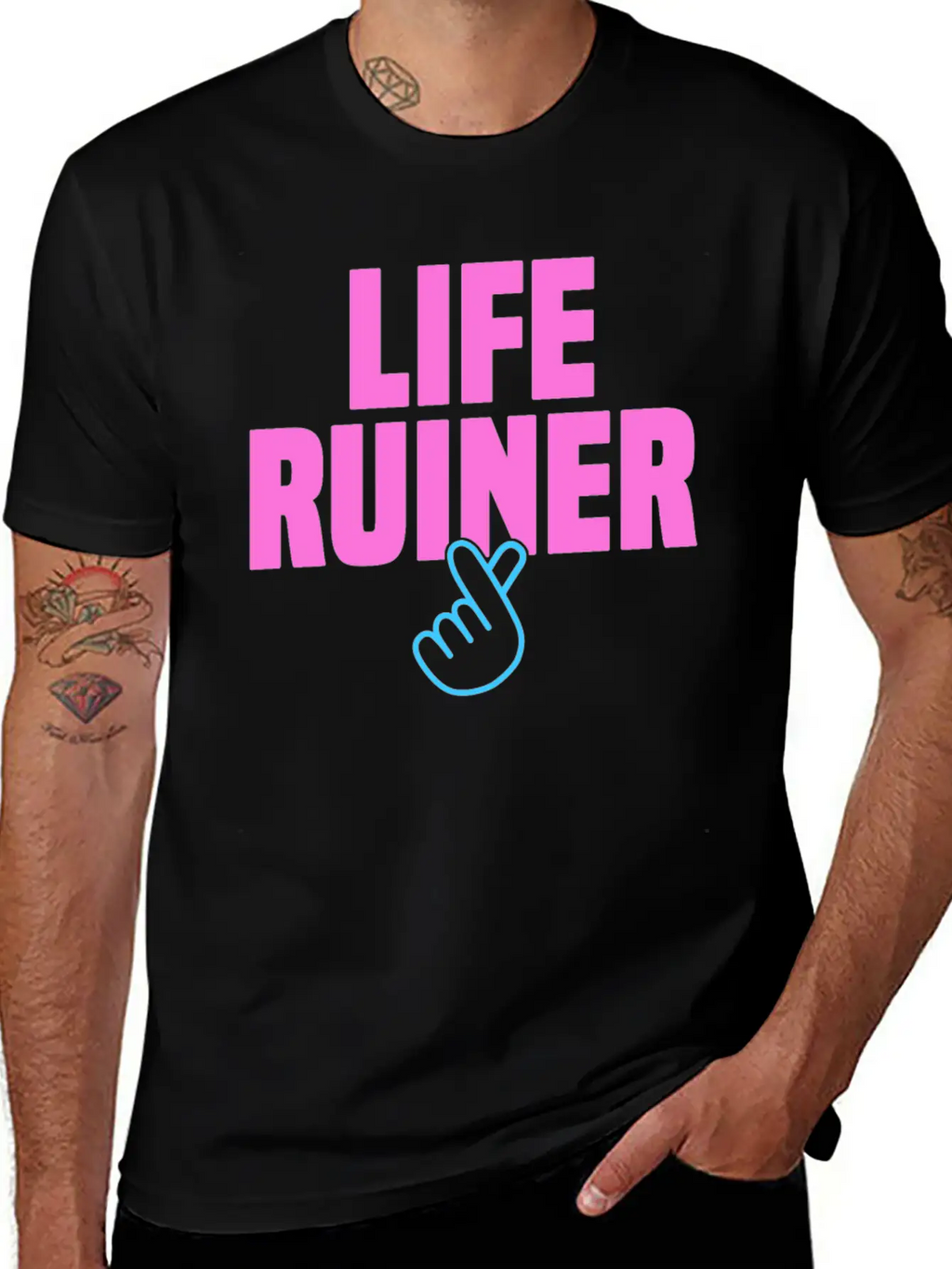 Life Ruiner K-Pop Merchandise Finger Heart Breathable Soft Cotton T-Shirt – Timeless Casual Look