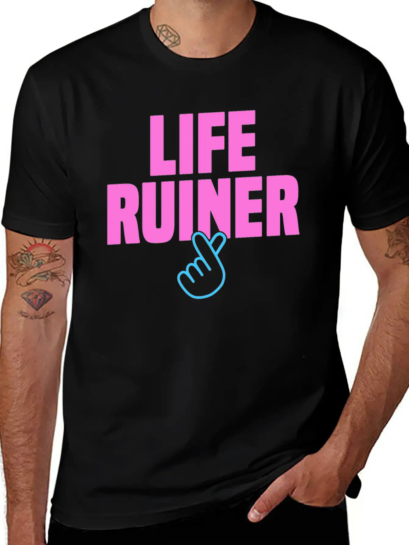 Life Ruiner K-Pop Merchandise Finger Heart Breathable Soft Cotton T-Shirt – Timeless Casual Look