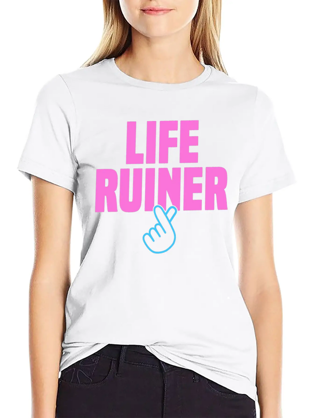 Life Ruiner K-Pop Merchandise Finger Heart Breathable Soft Cotton T-Shirt – Timeless Casual Look