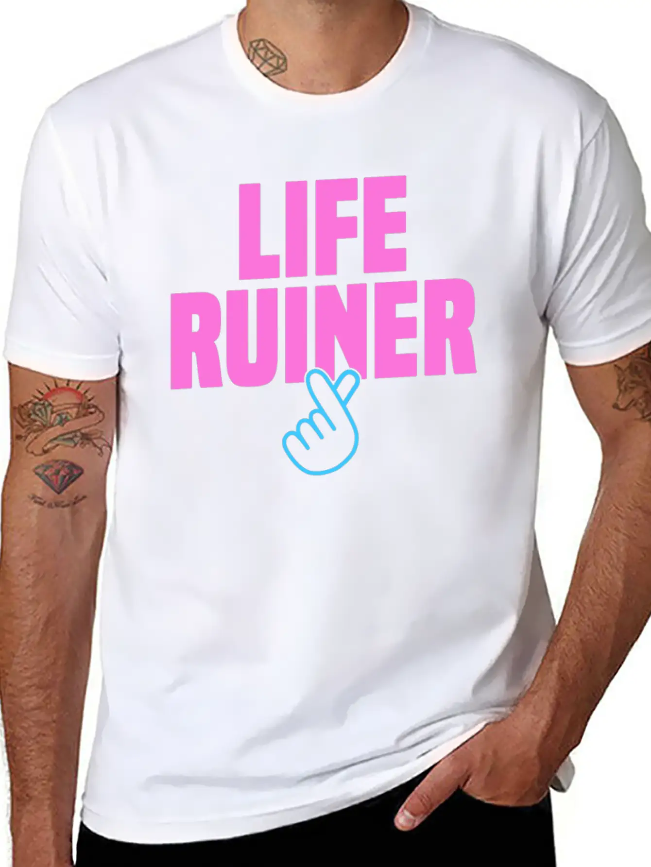 Life Ruiner K-Pop Merchandise Finger Heart Breathable Soft Cotton T-Shirt – Timeless Casual Look