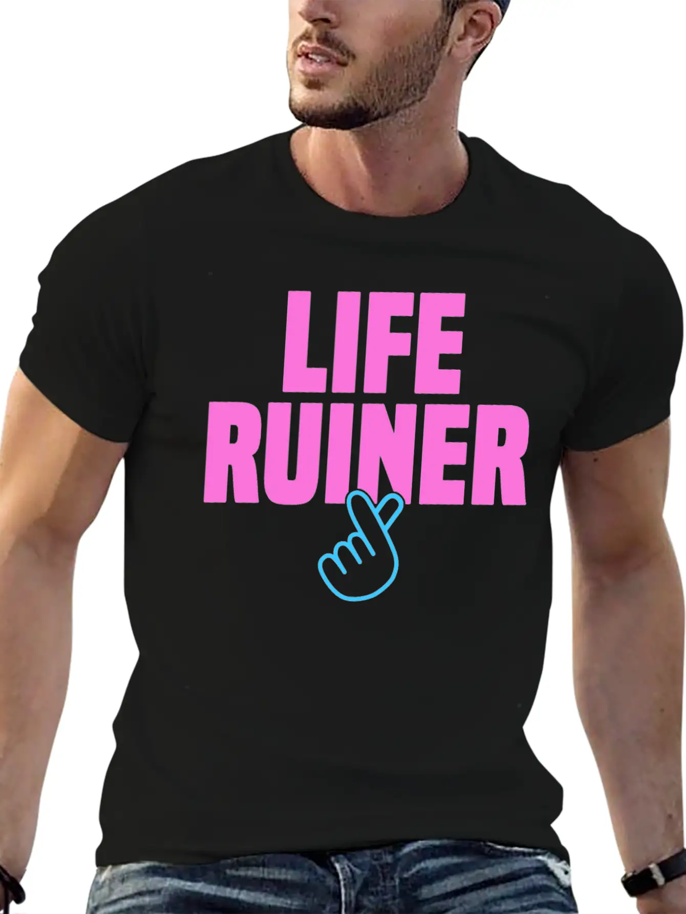 Life Ruiner K-Pop Merchandise Finger Heart Breathable Soft Cotton T-Shirt – Timeless Casual Look