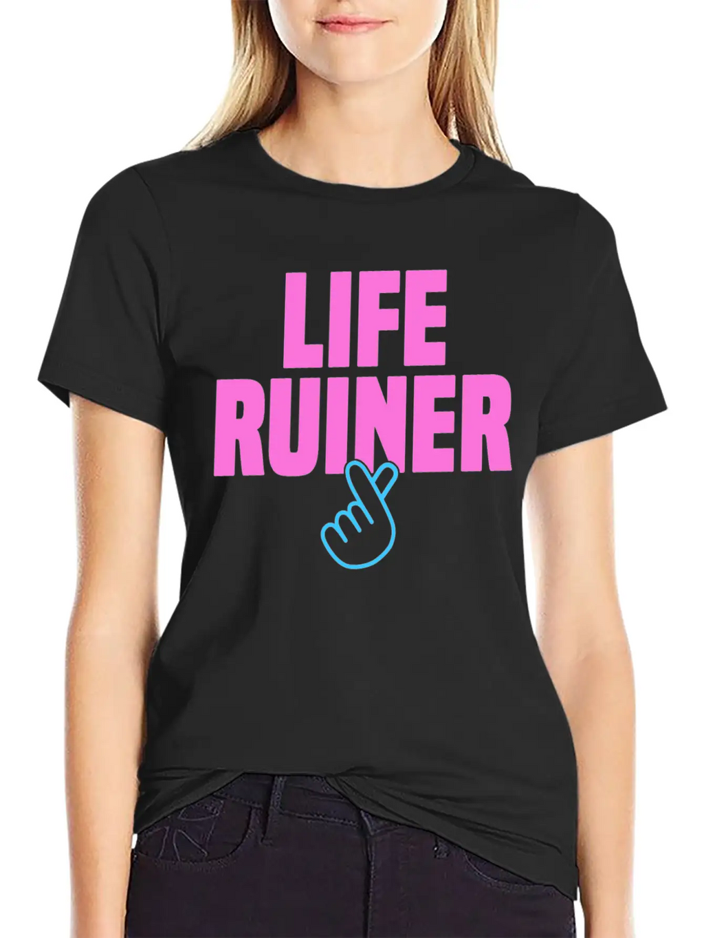 Life Ruiner K-Pop Merchandise Finger Heart Breathable Soft Cotton T-Shirt – Timeless Casual Look