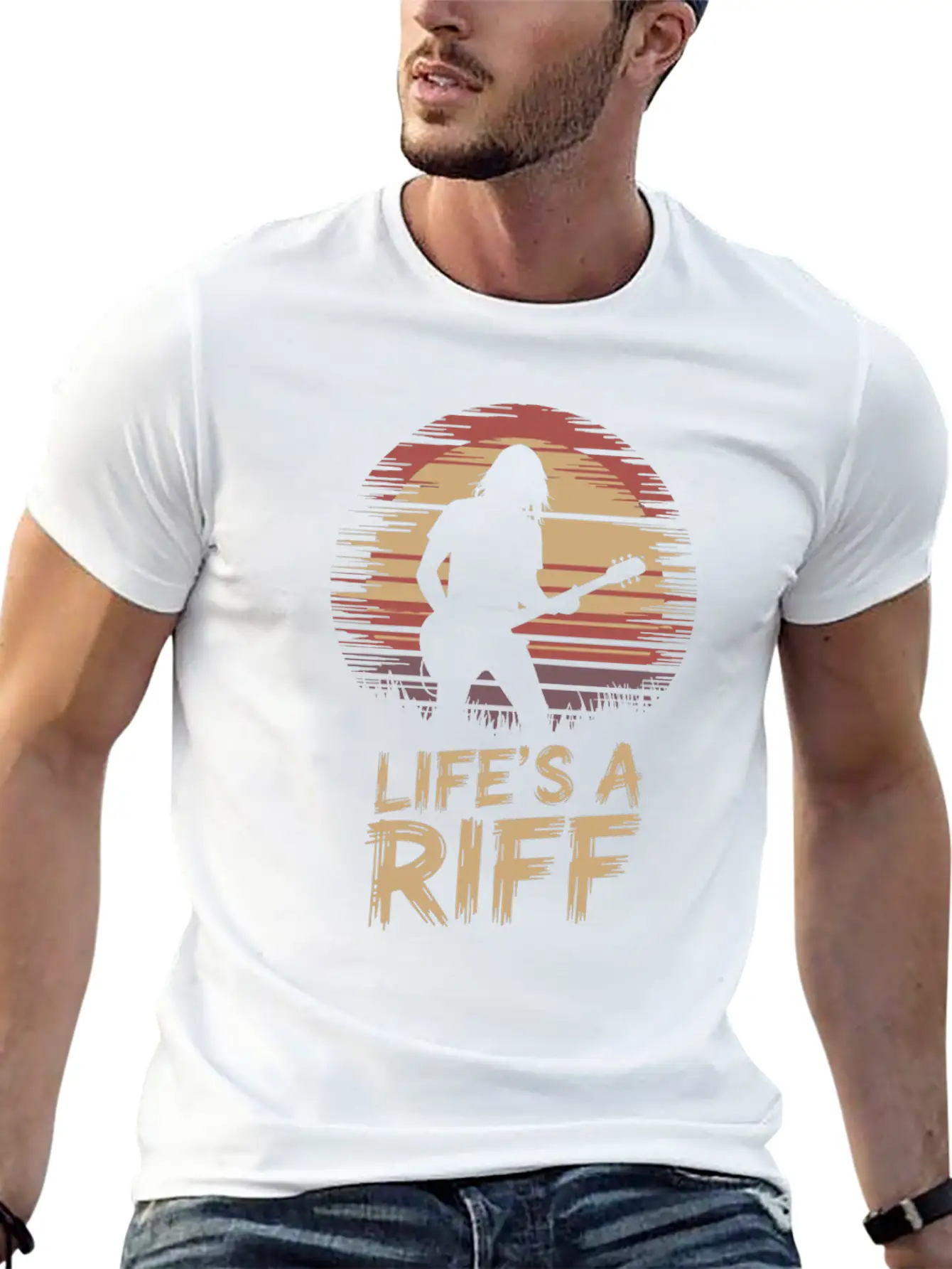 Life's A Riff Guitar Player Silhouette Art Essential Unisex Summer Tee – Soft Cotton Casual Fit