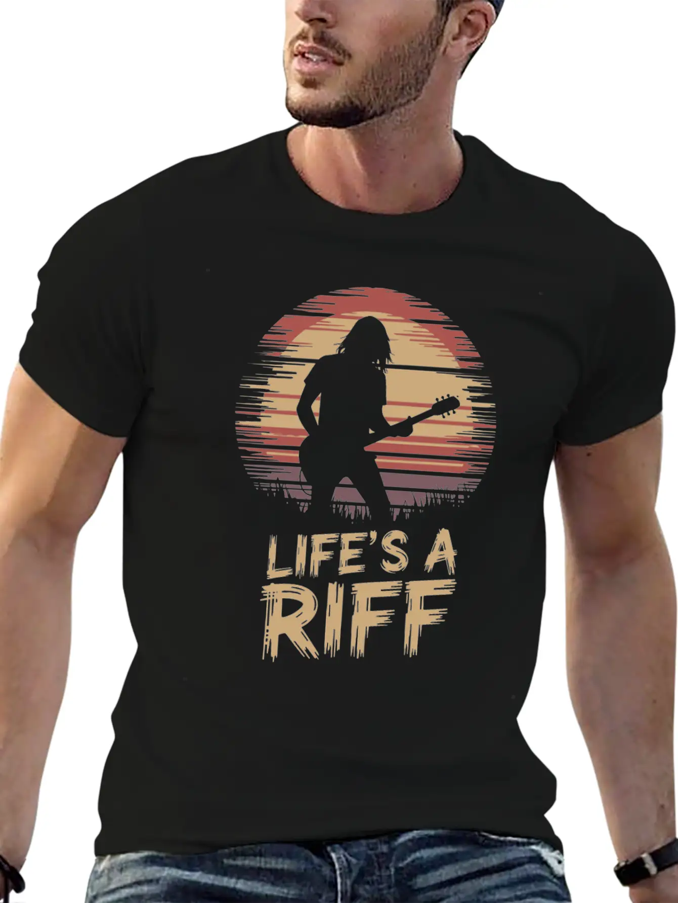 Life's A Riff Guitar Player Silhouette Art Essential Unisex Summer Tee – Soft Cotton Casual Fit