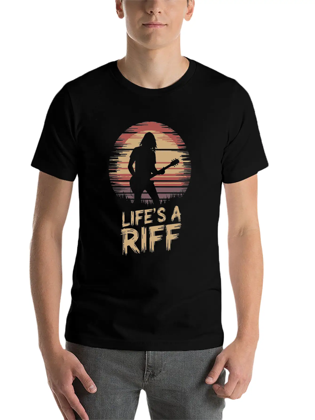 Life's A Riff Guitar Player Silhouette Art Essential Unisex Summer Tee – Soft Cotton Casual Fit