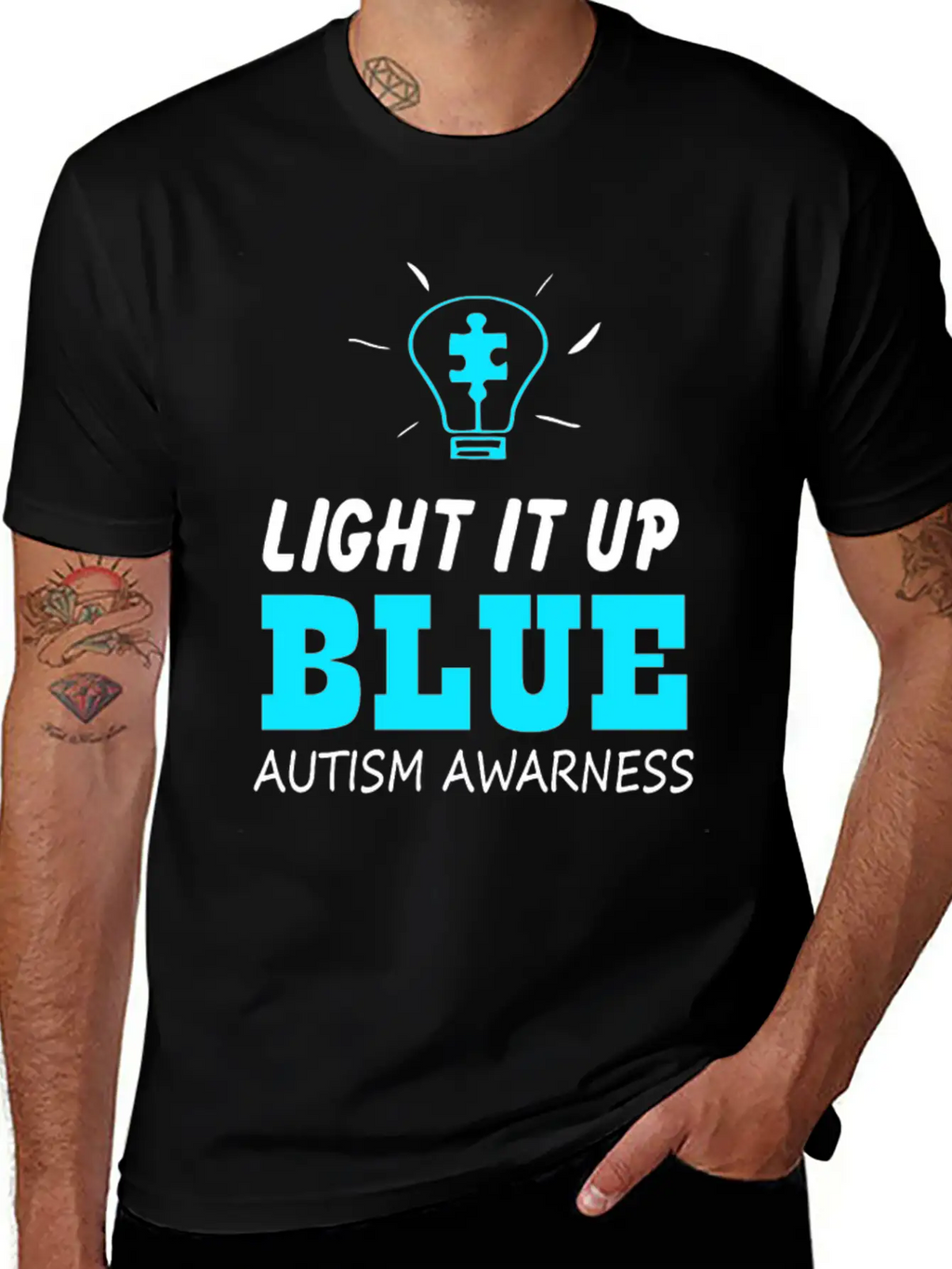 Light It Up Blue Autism Awareness Breathable Graphic T-Shirt – Perfect For Casual Days