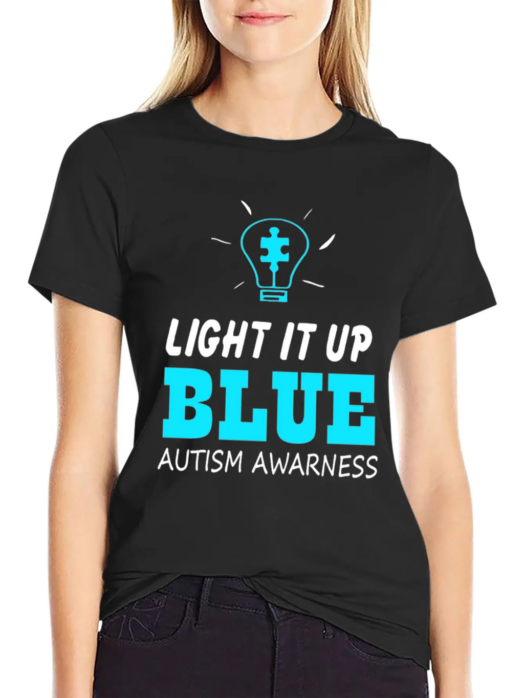 Light It Up Blue Autism Awareness Breathable Graphic T-Shirt – Perfect For Casual Days