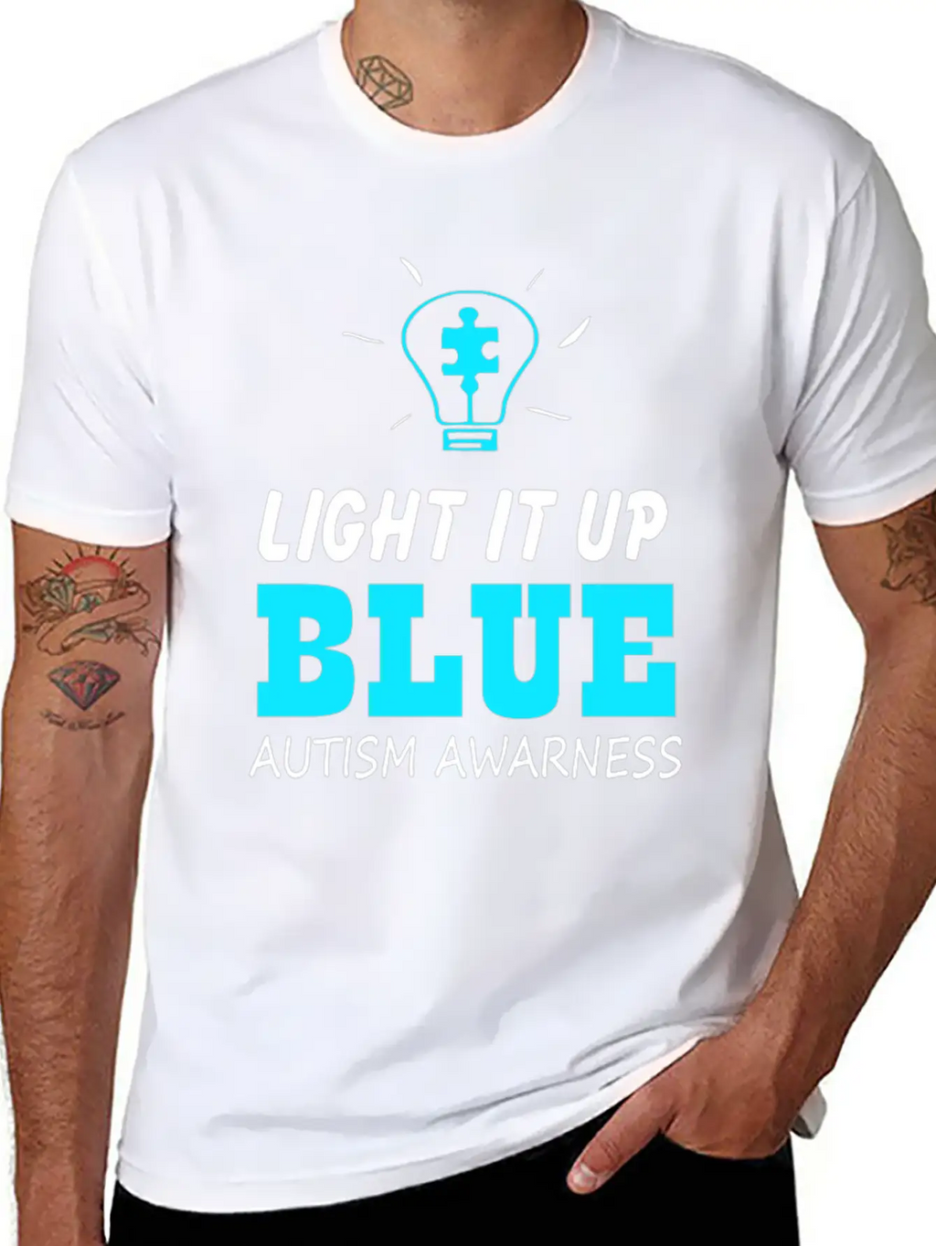 Light It Up Blue Autism Awareness Breathable Graphic T-Shirt – Perfect For Casual Days
