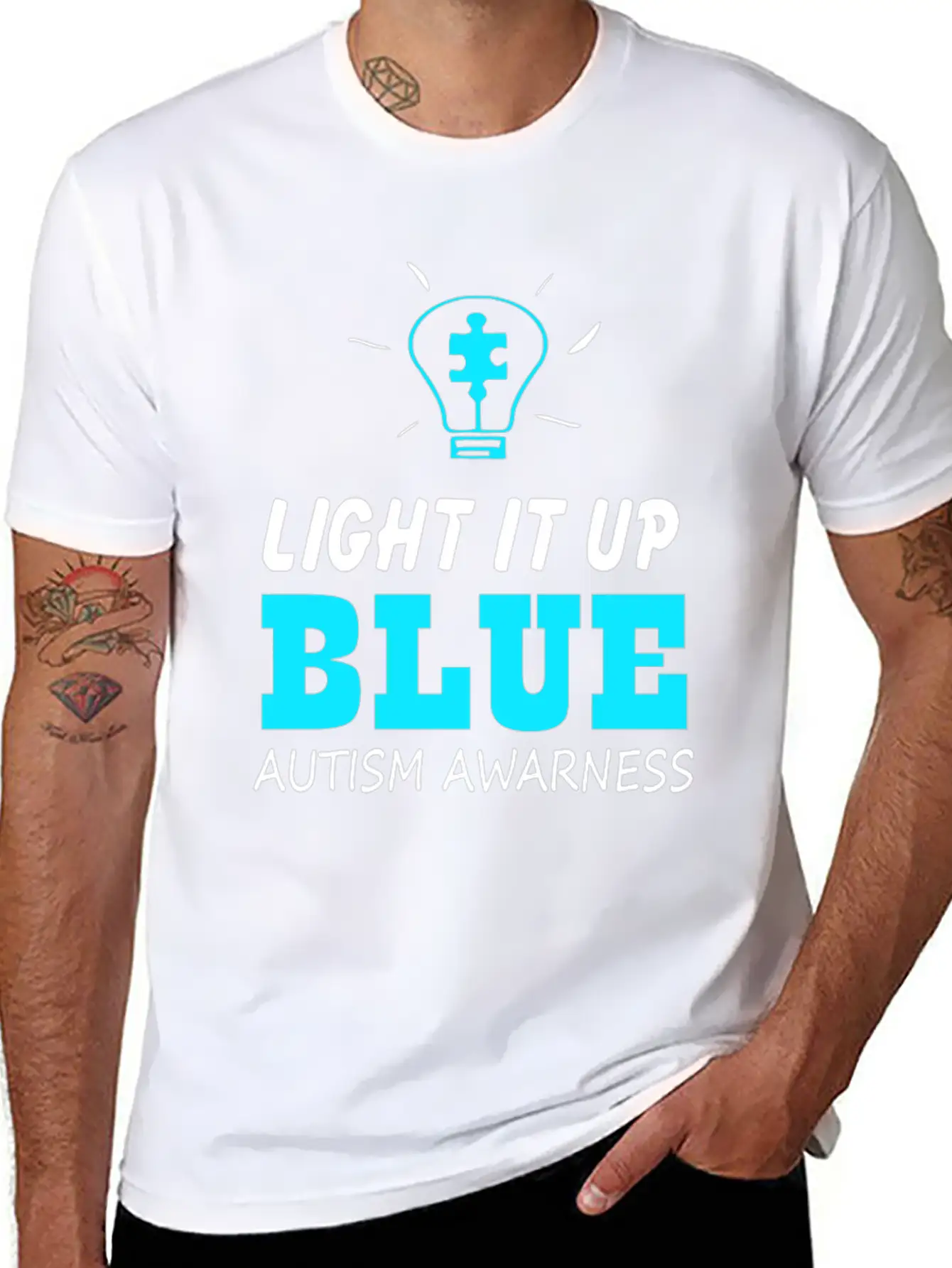 Light It Up Blue Autism Awareness Breathable Graphic T-Shirt – Perfect For Casual Days