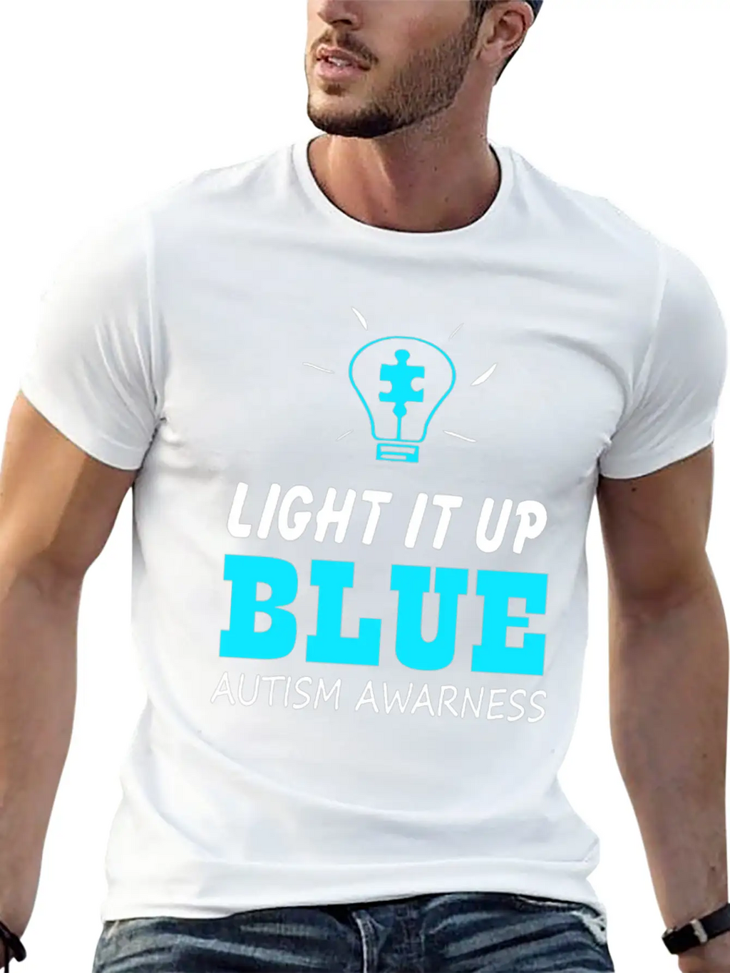 Light It Up Blue Autism Awareness Breathable Graphic T-Shirt – Perfect For Casual Days