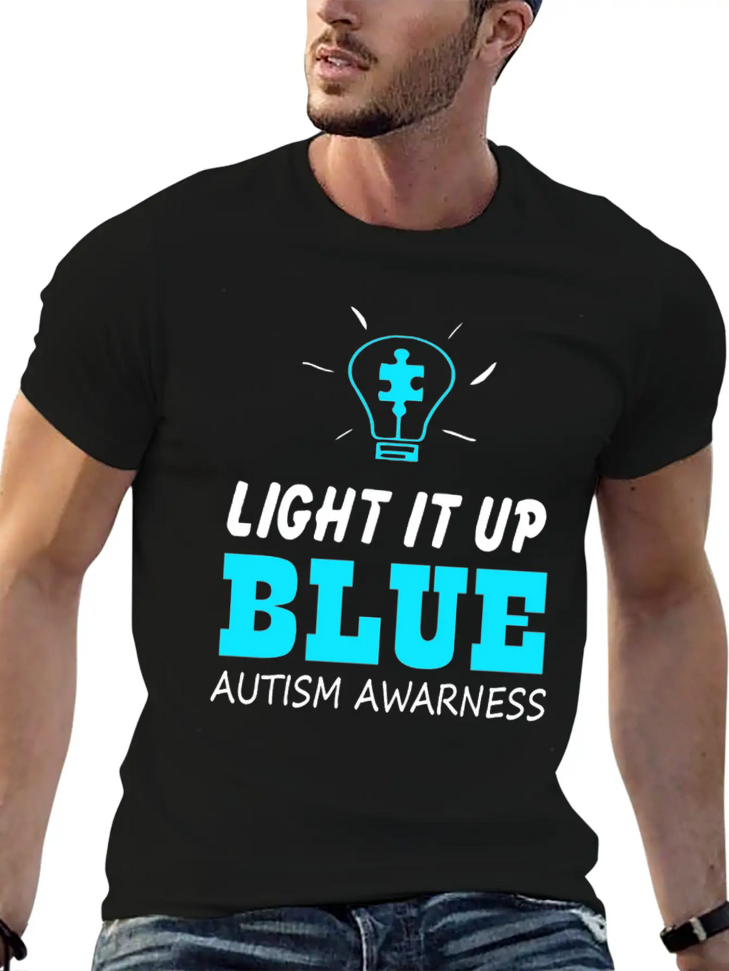 Light It Up Blue Autism Awareness Breathable Graphic T-Shirt – Perfect For Casual Days