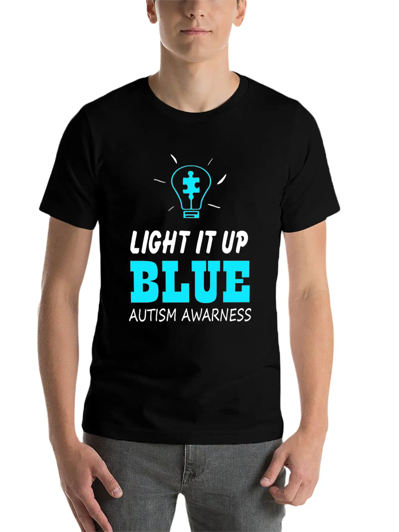 Light It Up Blue Autism Awareness Breathable Graphic T-Shirt – Perfect For Casual Days