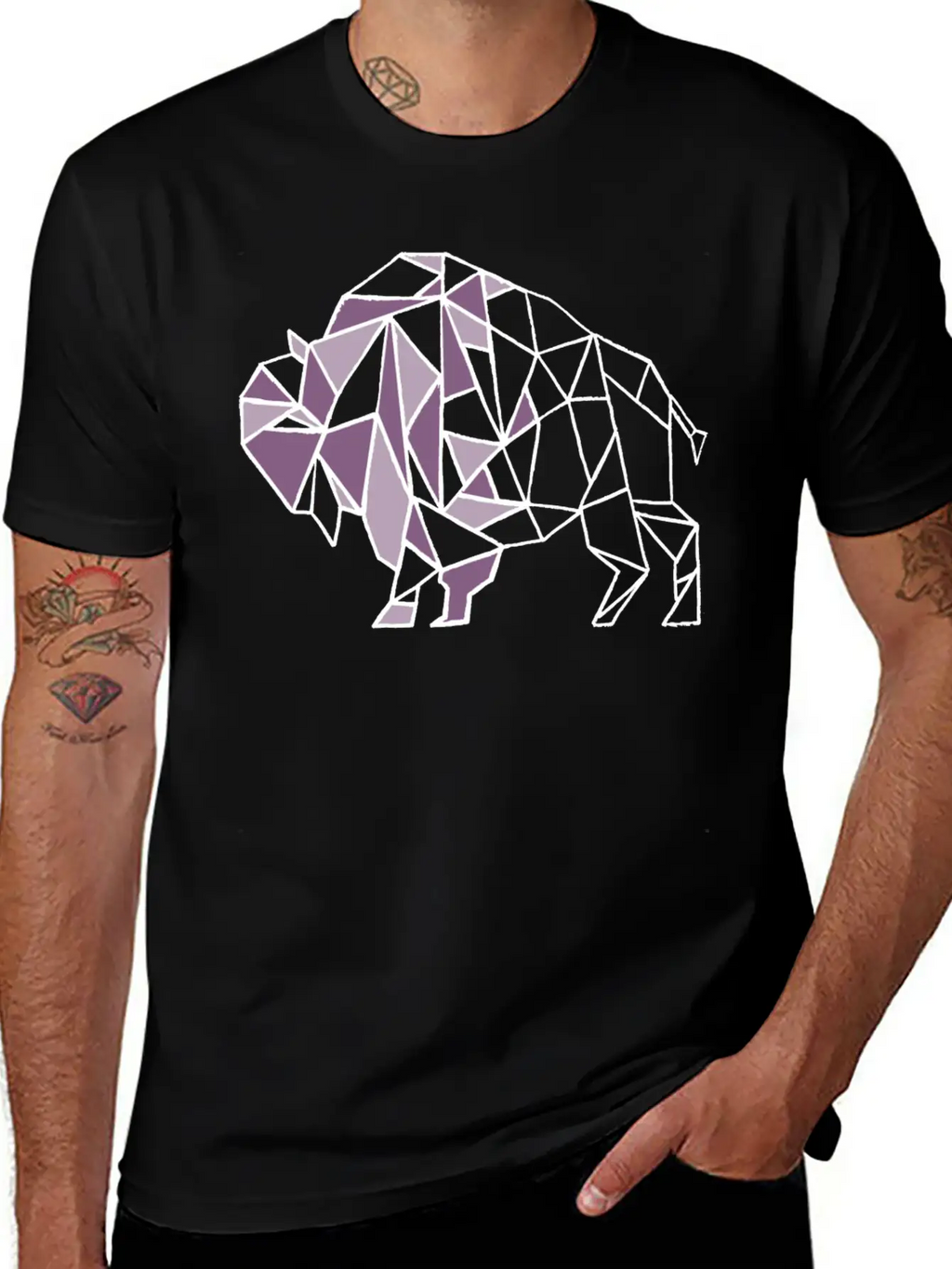 Lilac Lavender Geometric Bison Breathable Soft Cotton T-Shirt – Timeless Casual Look