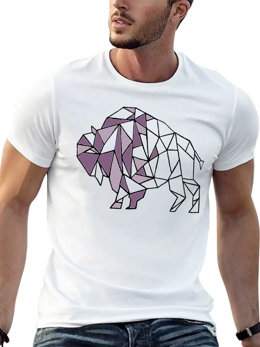 Lilac Lavender Geometric Bison Breathable Soft Cotton T-Shirt – Timeless Casual Look