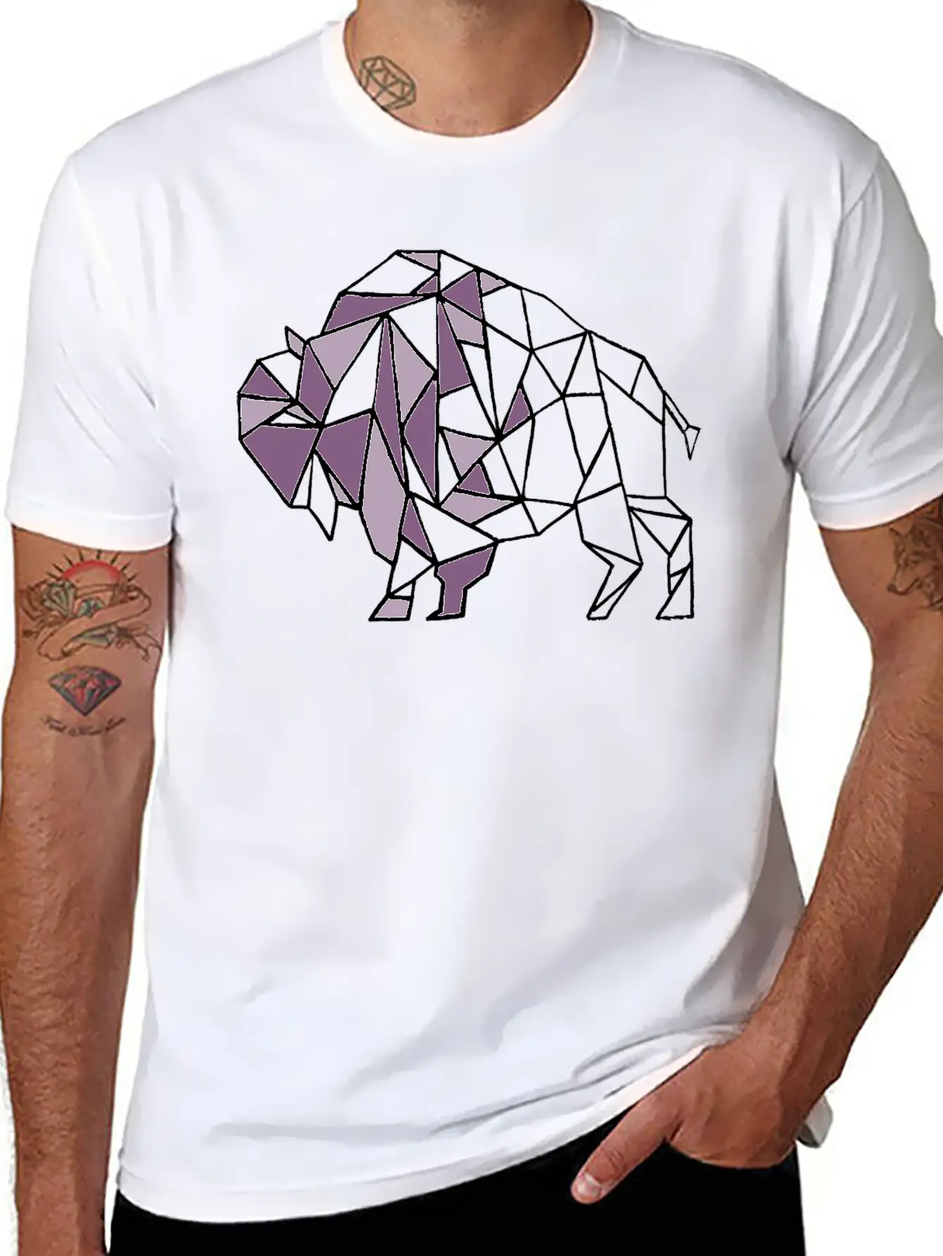 Lilac Lavender Geometric Bison Breathable Soft Cotton T-Shirt – Timeless Casual Look