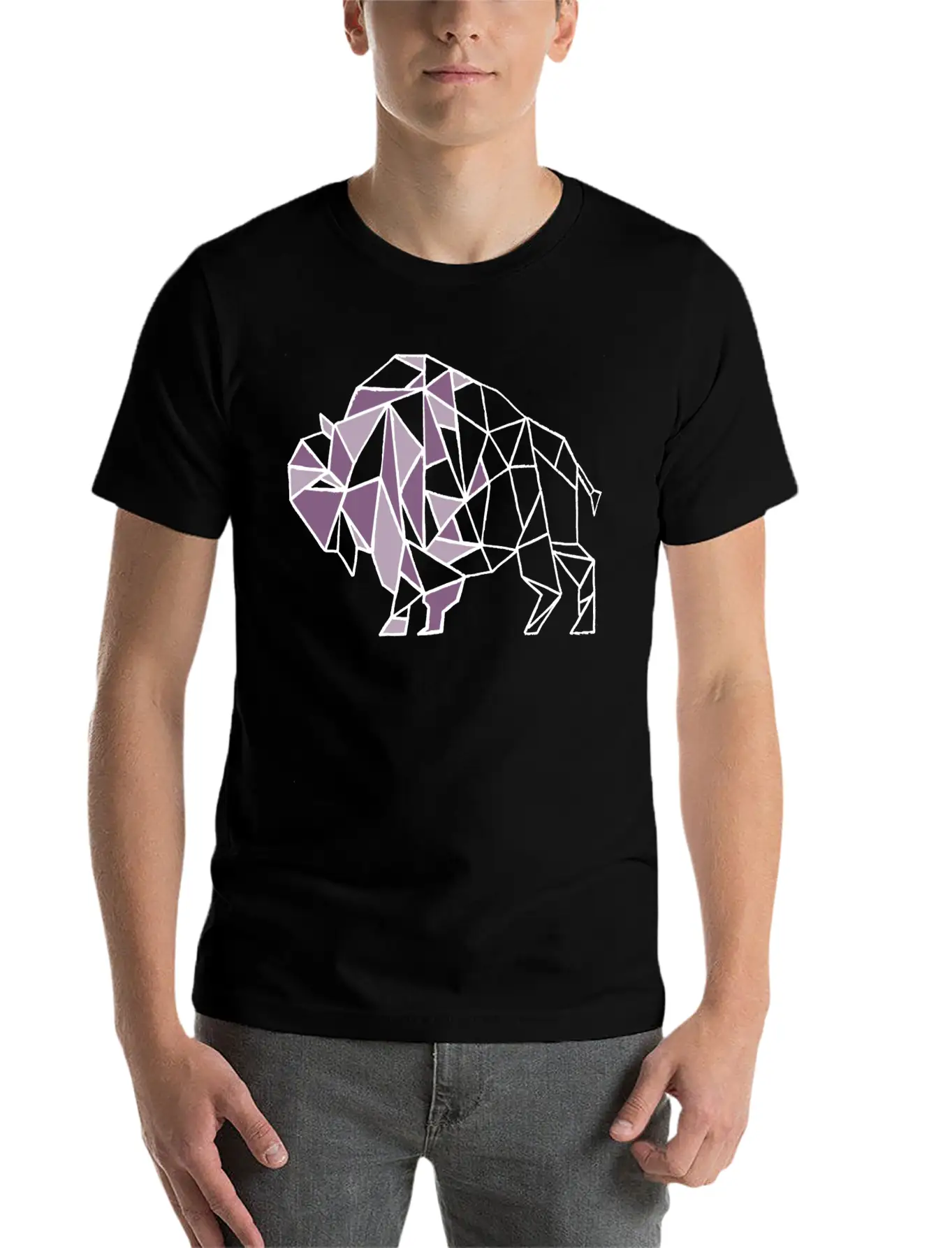 Lilac Lavender Geometric Bison Breathable Soft Cotton T-Shirt – Timeless Casual Look